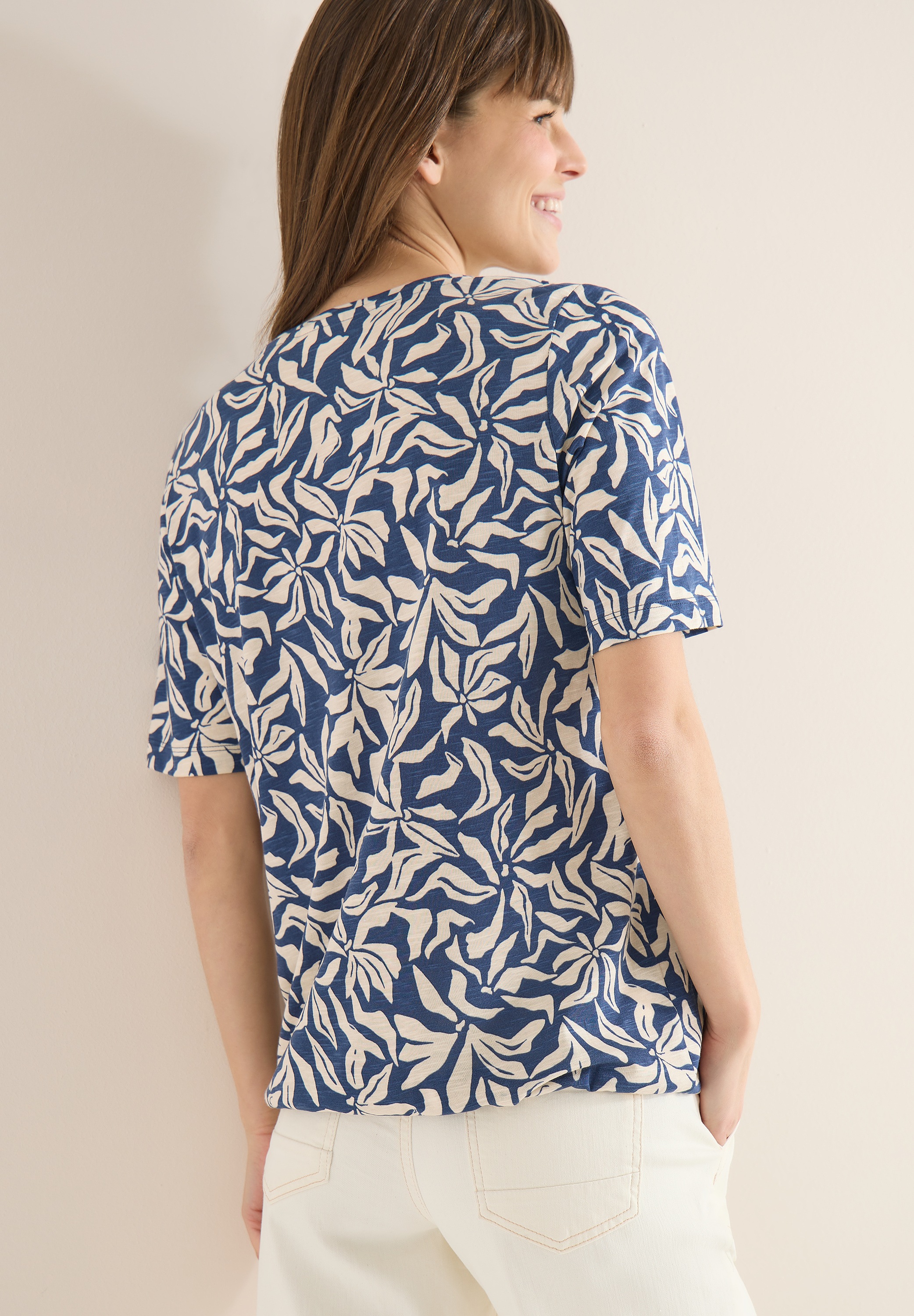 Cecil V-Shirt Sommershirt im Tunika-Look mit floralem Muster günstig online kaufen