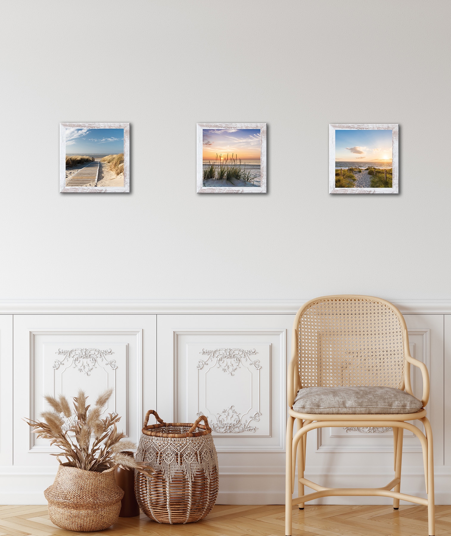 Bönninghoff Bild mit Rahmen »3er-Set gerahmte Bilder STRÄNDE 3x23x23 cm – Maritime Wanddeko« Düne | Meer | Strand 1 Stk. tlg. mehrteiliges Bilder-Set, harmonisch aufeinander abgestimmt