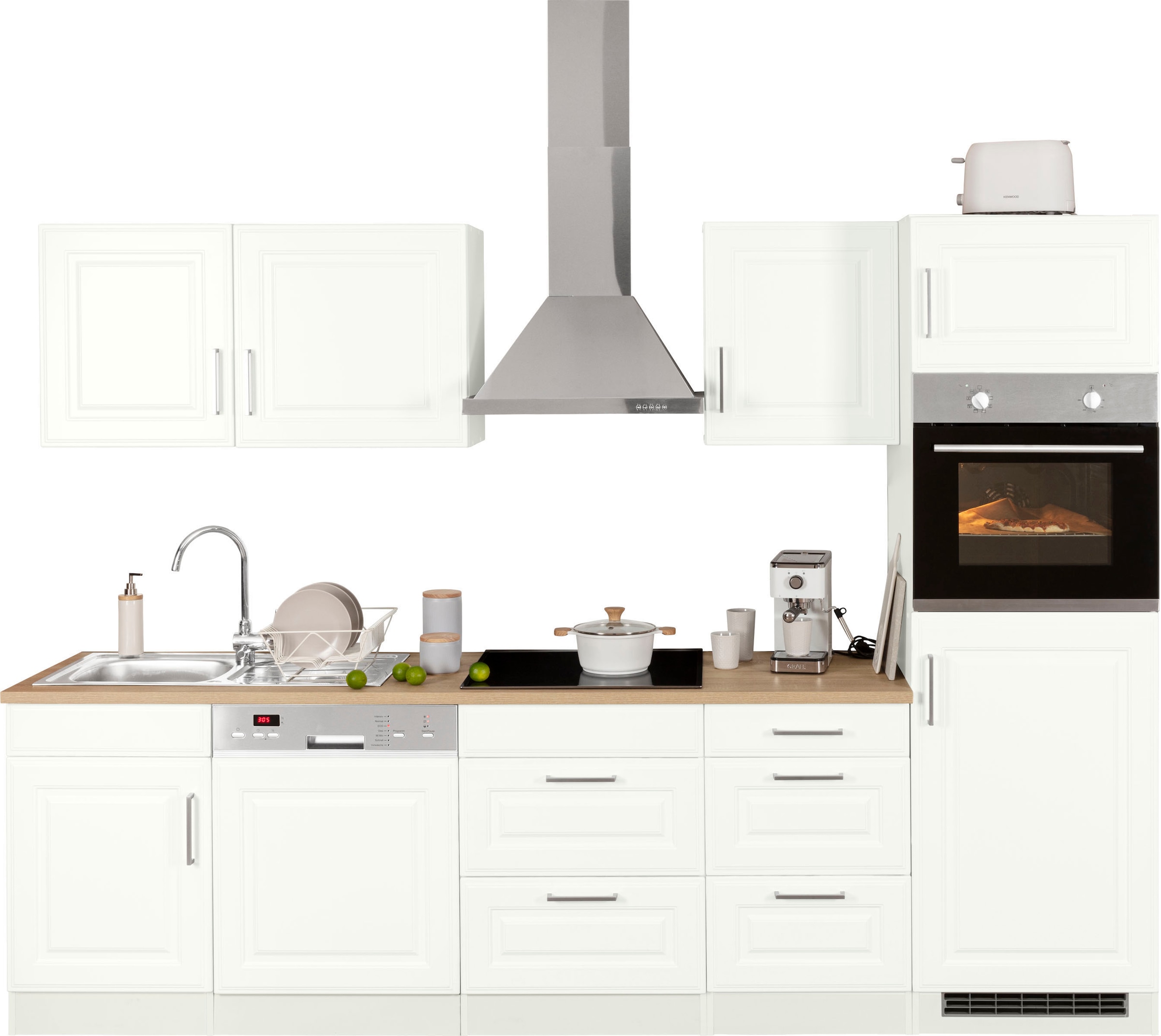 Küchenzeile »Stockholm«, Breite 280 cm, mit hochwertigen MDF Fronten im Landhaus-Stil