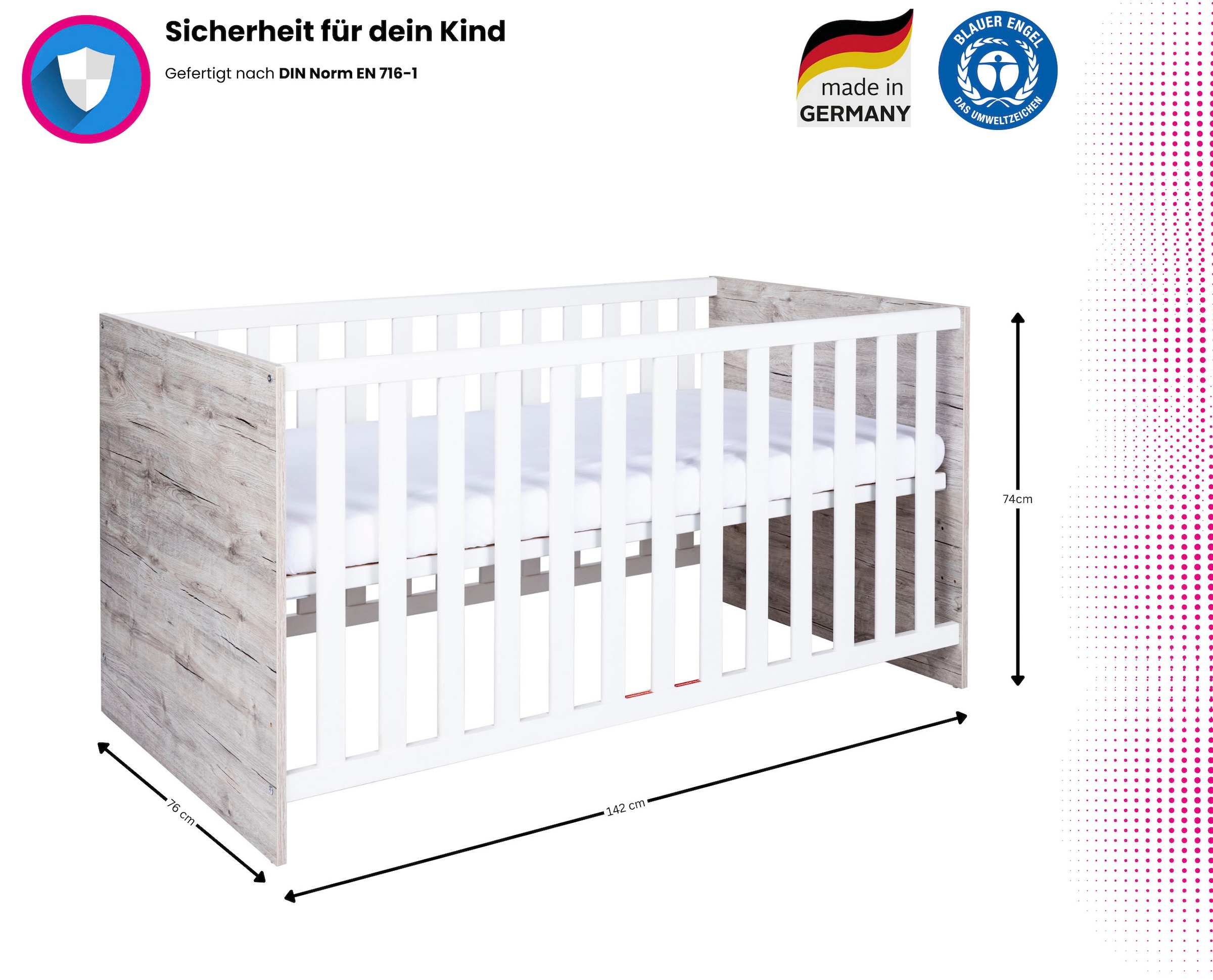Home affaire Babyzimmer-Komplettset »Rieke , mitwachsende Möbel bis ins Jugendalter, toll für kleine Zimmer« Kinderbett, Unterbauregal für Wickelkommode, Schrank, Wickelkommode, 