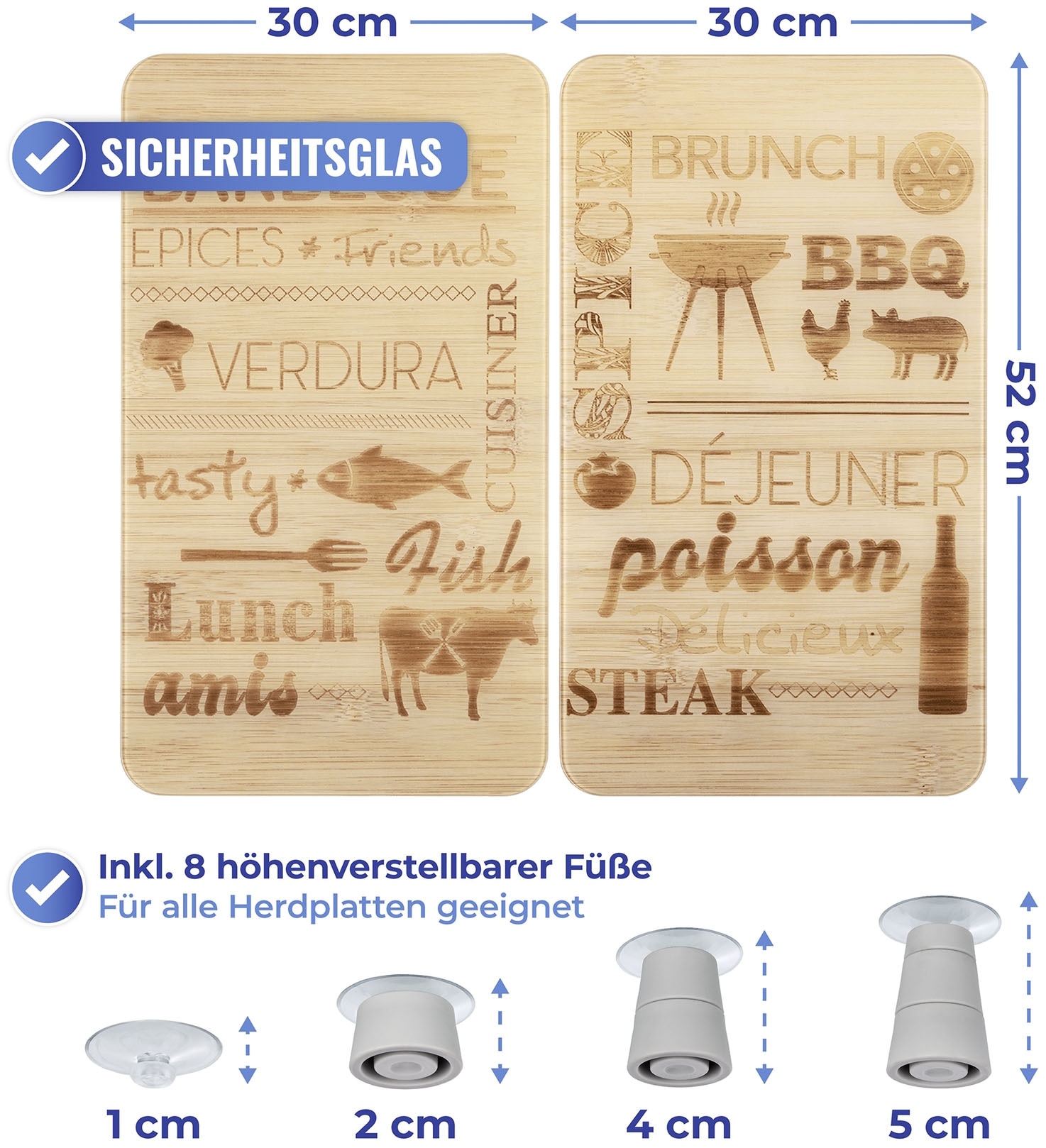 Maximex Herd-Abdeckplatte »Universal Modell BARBECUE«, (Set, 2 tlg.), für Induktions-, Glaskeramik-, Elektro- und Gasherde, höhenverstellbar