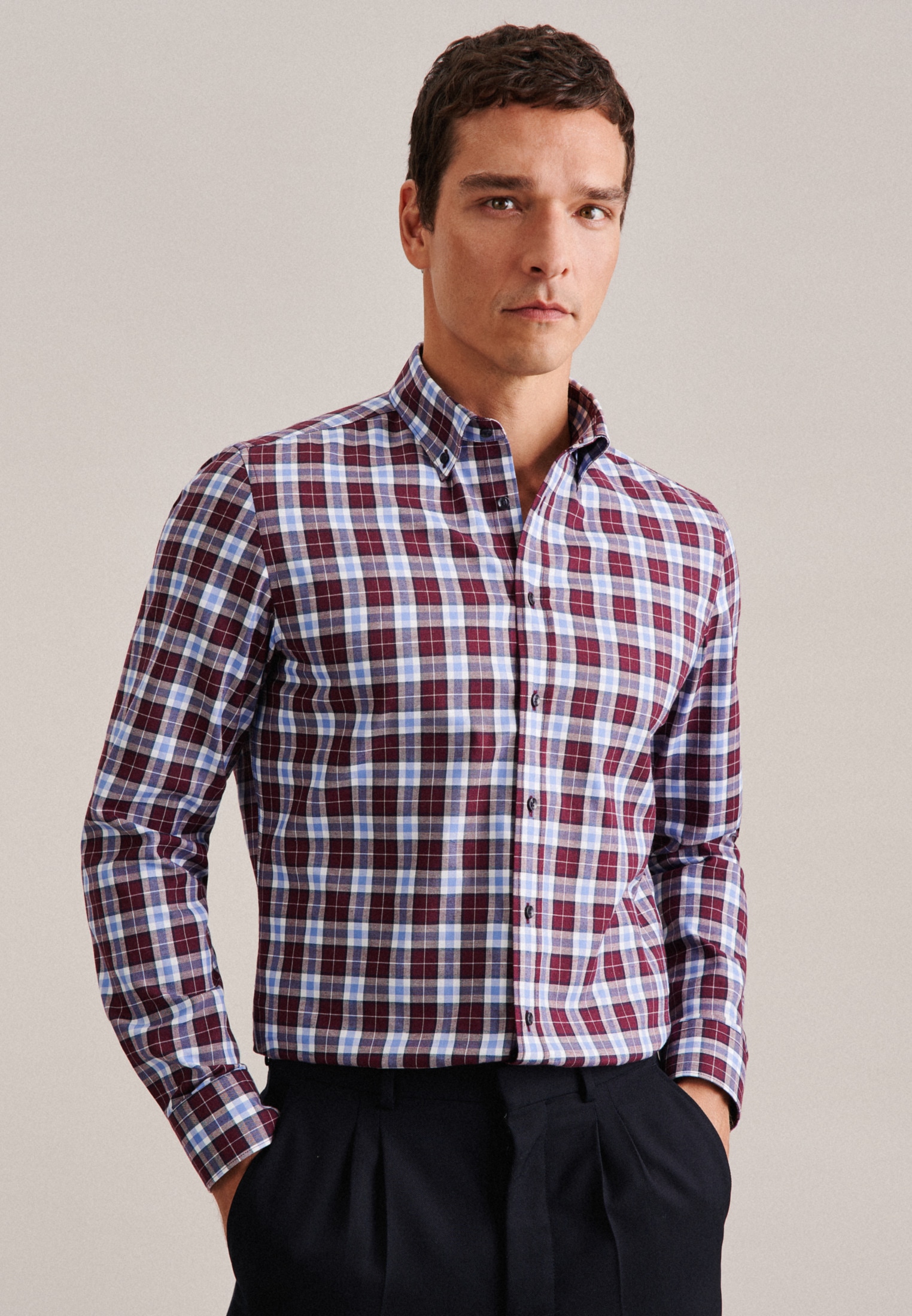 seidensticker Flanellhemd "Shaped", Shaped Langarm Button-Down-Kragen Karo günstig online kaufen