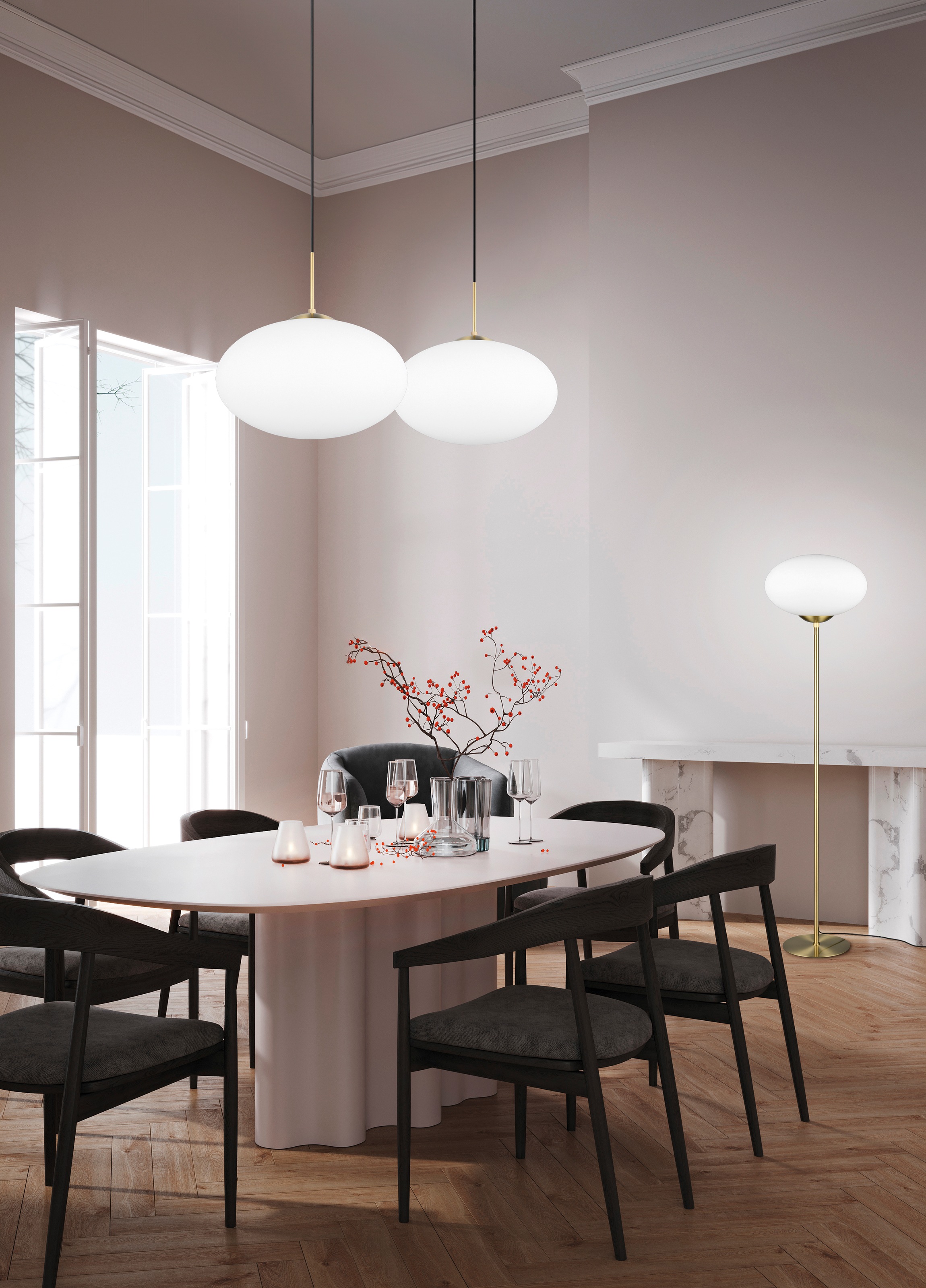 TRIO Leuchten Stehlampe »FOMENTO, Stehleuchte mit Glasschirm Ø 40cm, exkl 1x E27 max 40W« E27 1 Stk. warmweiß - kaltweiß Stehleuchte Metall mit Glas Lampenschirm, Glas opalweiß Höhe 150cm