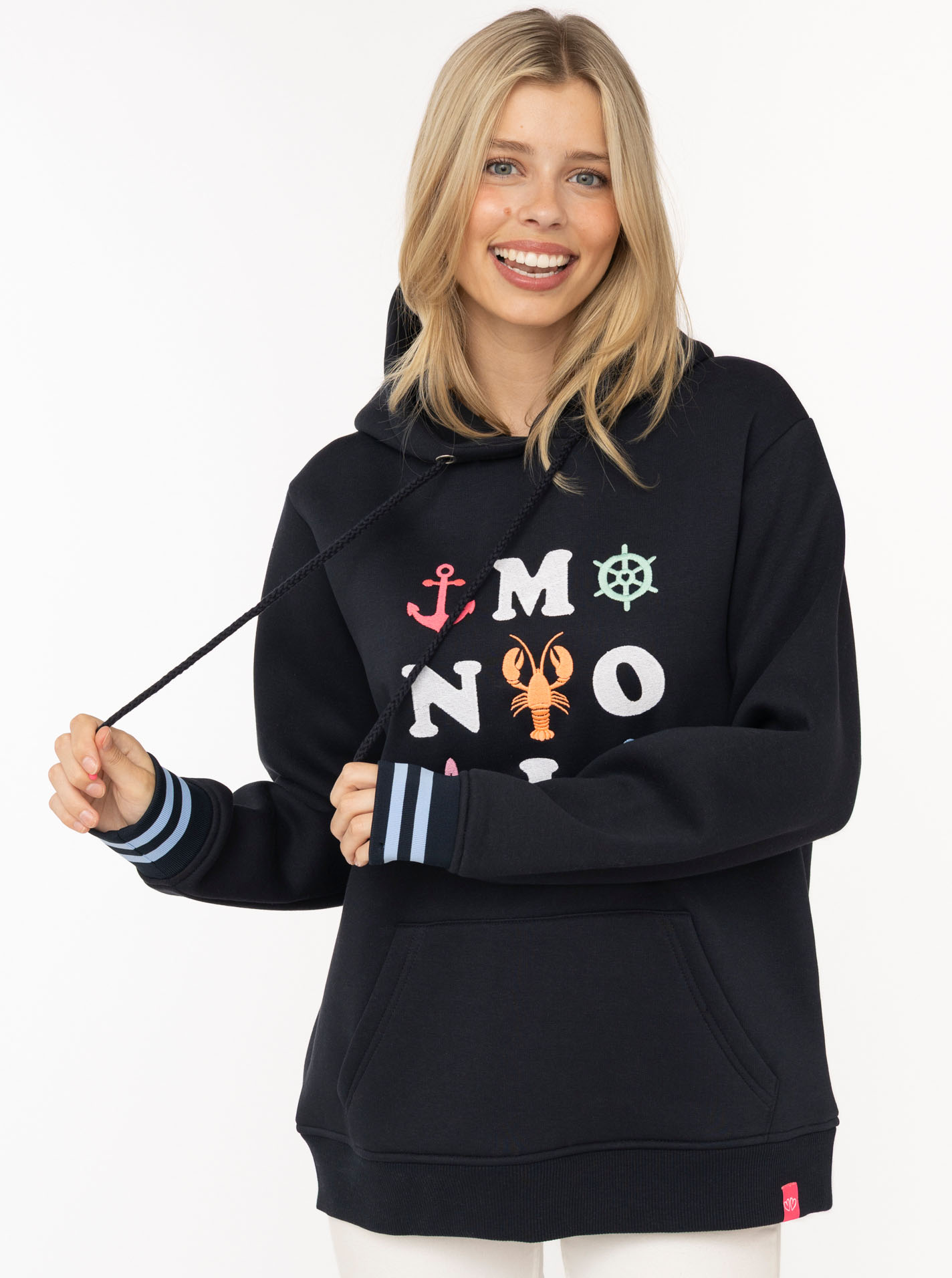 Zwillingsherz Hoodie ""MOIN"", Motiv mit Anker, gestreifte Ärmelbündchen, Kapuze, Kängurutasche