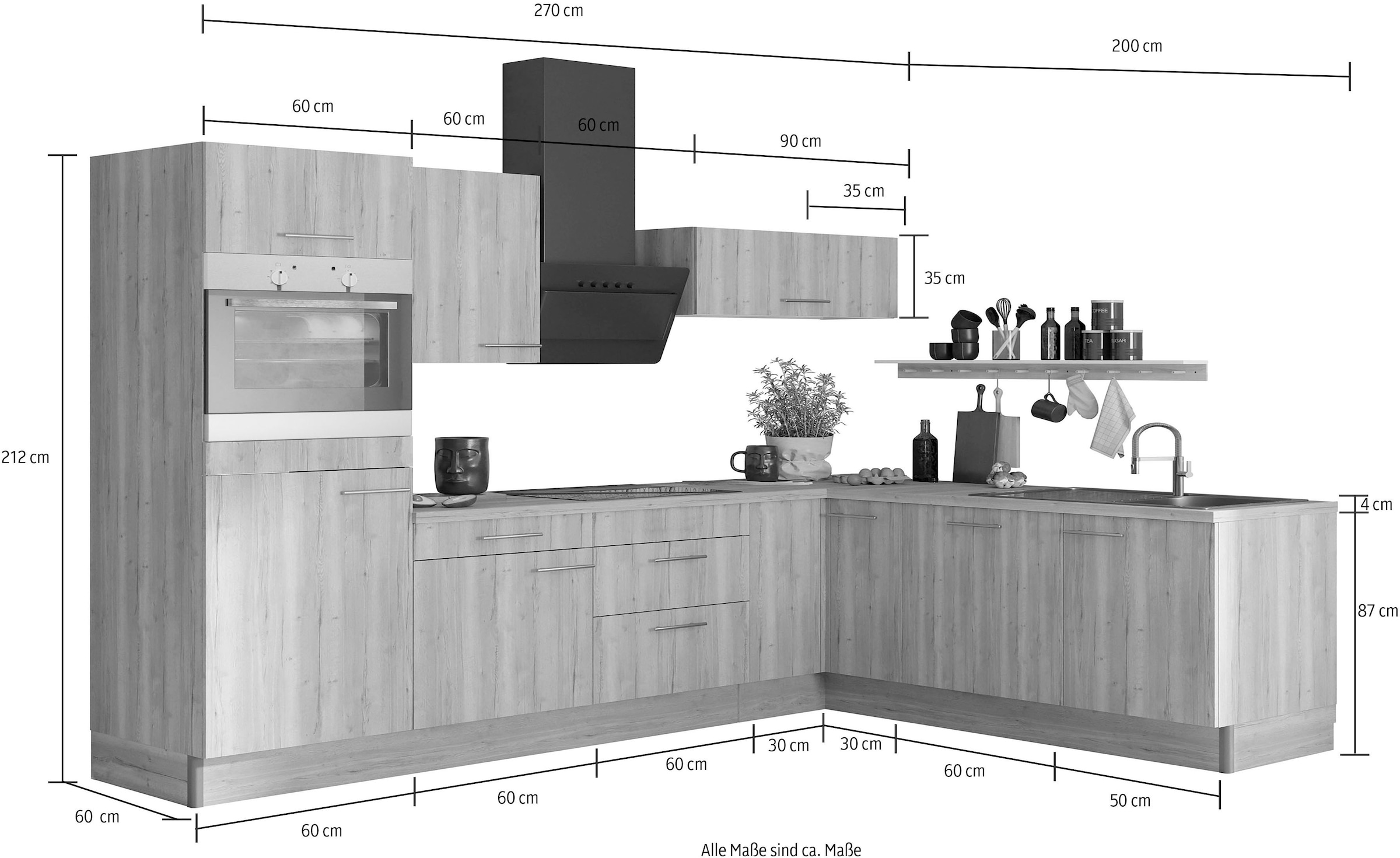 OPTIFIT Küche »Klara«, 270 x 200 cm breit, wahlweise mit E-Geräten