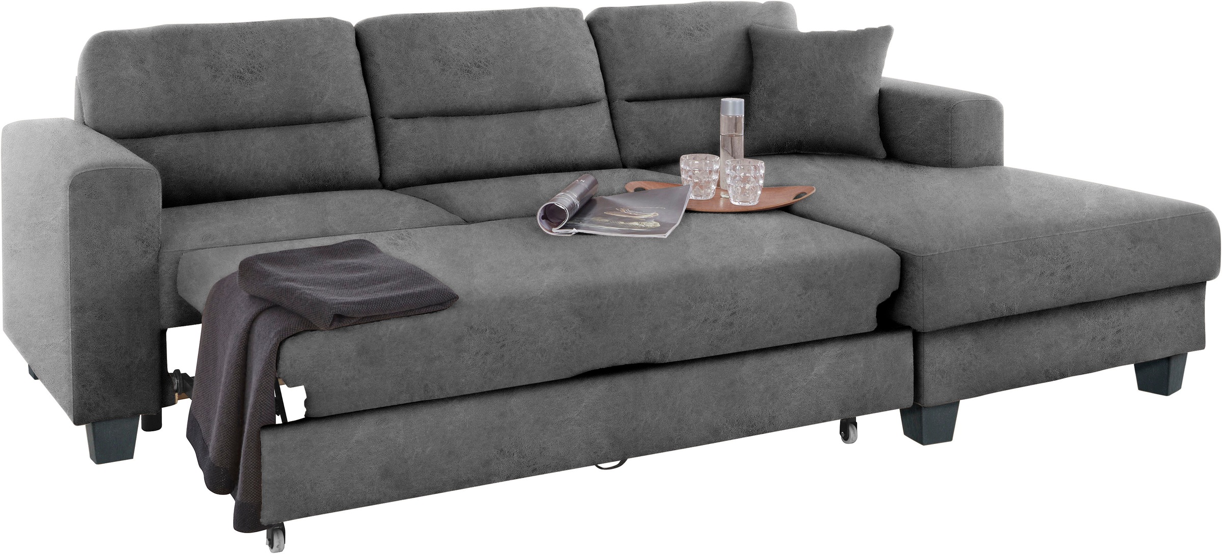 TRENDMANUFAKTUR Ecksofa »Chamber, zeitlos und modern, bequem mit hohem Sitzkomfort, L-Form«, inklusive einer Kopfstütze, wahlweise mit Schlaffunktion