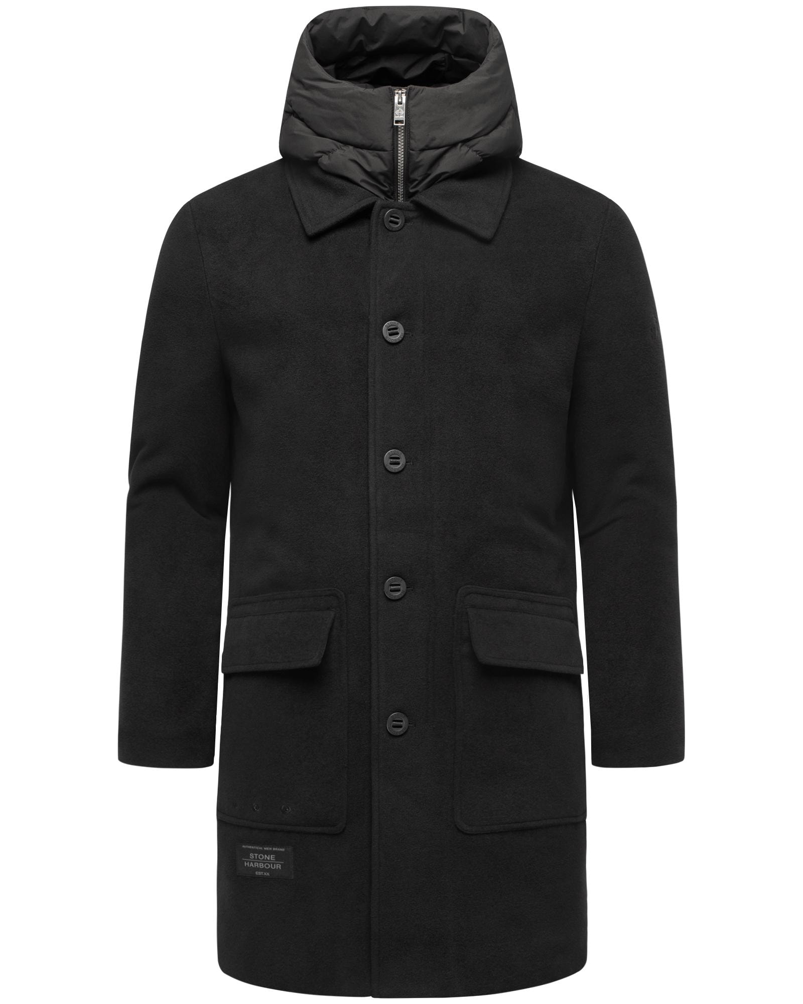 STONE HARBOUR Herren Trenchcoat "Thiagoo XX"schwarz, Gr. L, Obermaterial 1: 95% Polyester, 3% Viskose, 2% Elasthan; Obermaterial 2: 100% Polyester;