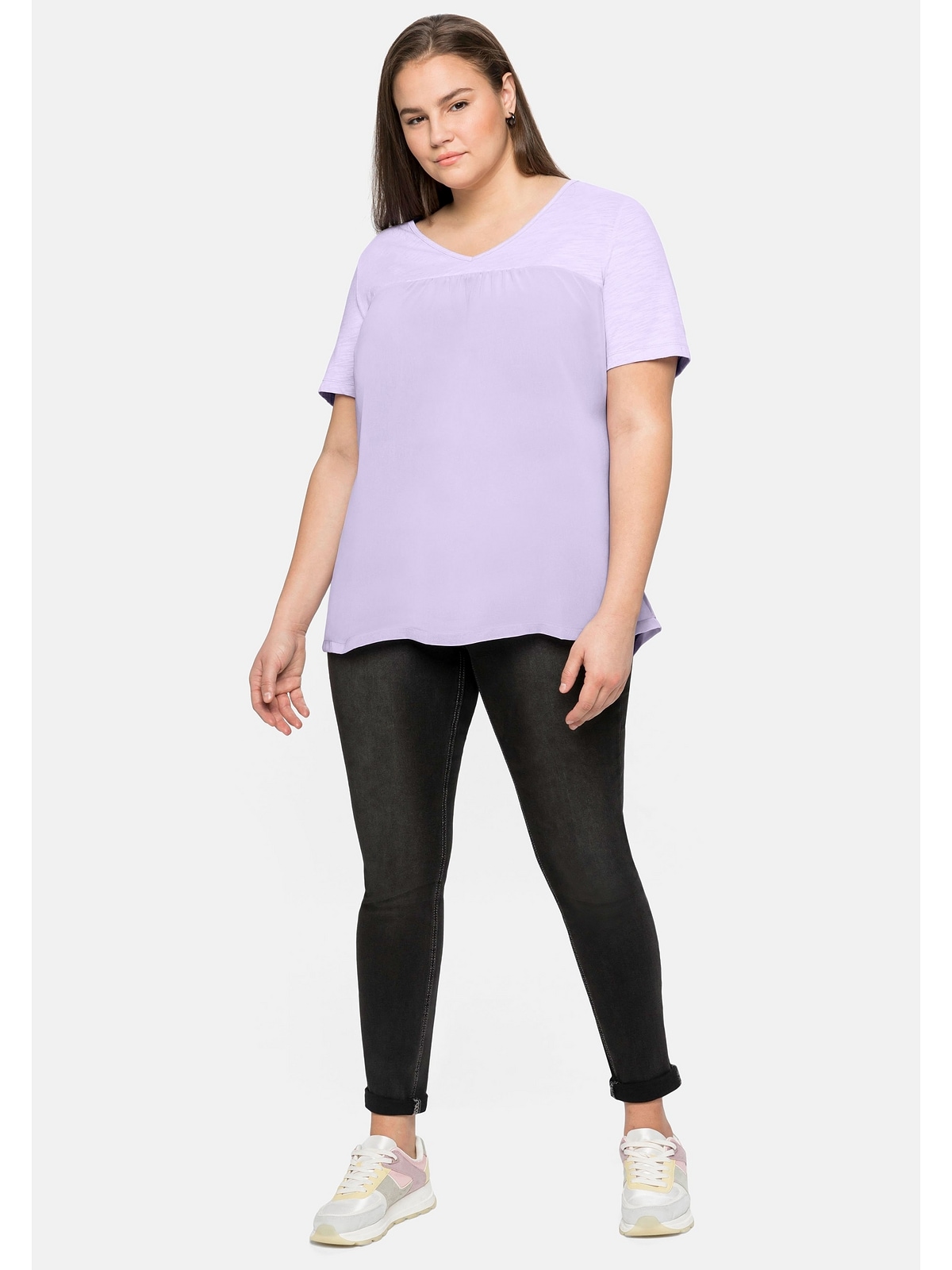Sheego T-Shirt »Große Größen«, im Materialmix, in A-Linie für kaufen | BAUR