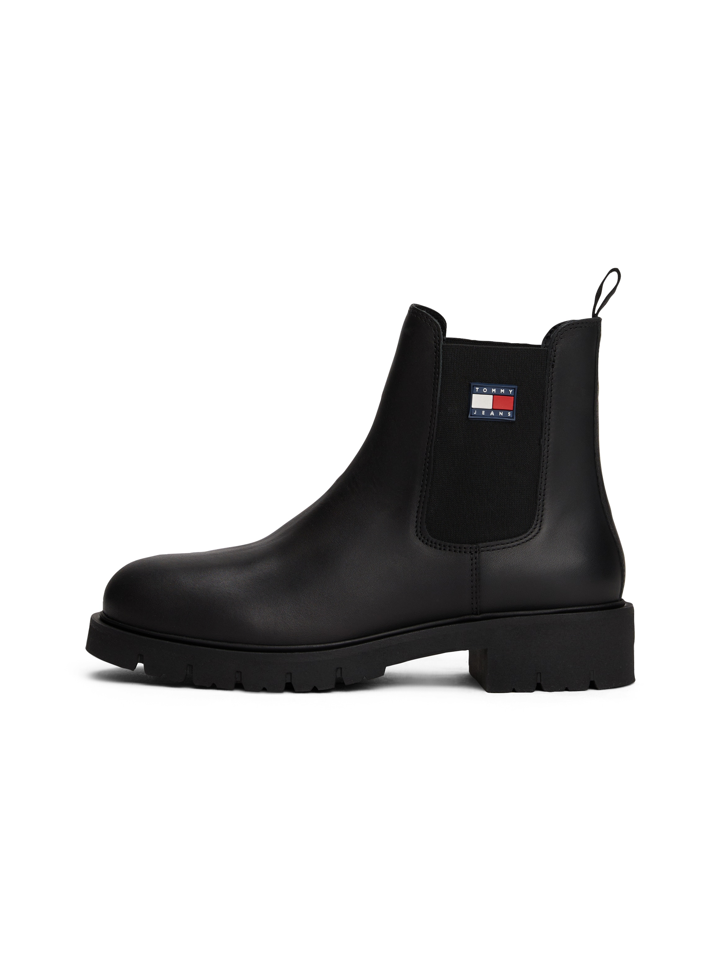 Tommy Jeans Chelseaboots »TJW CHELSEA LEATHER BOOT«, Blockabsatz, Schlupfboots, Stiefelette mit typischer Logoflagge