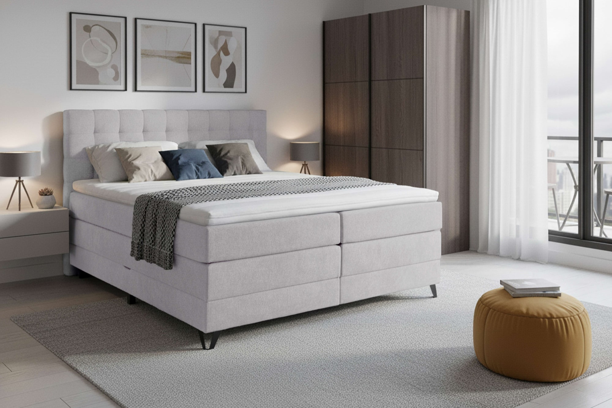 Home affaire Boxspringbett "Ilona, Doppelbett, Polsterbett, Federkernbett, Komforbett, 160, 180 cm" inkl. Topper, zwei Bettkästen, Taschen-Federkernmatratze, Härtegrad 3