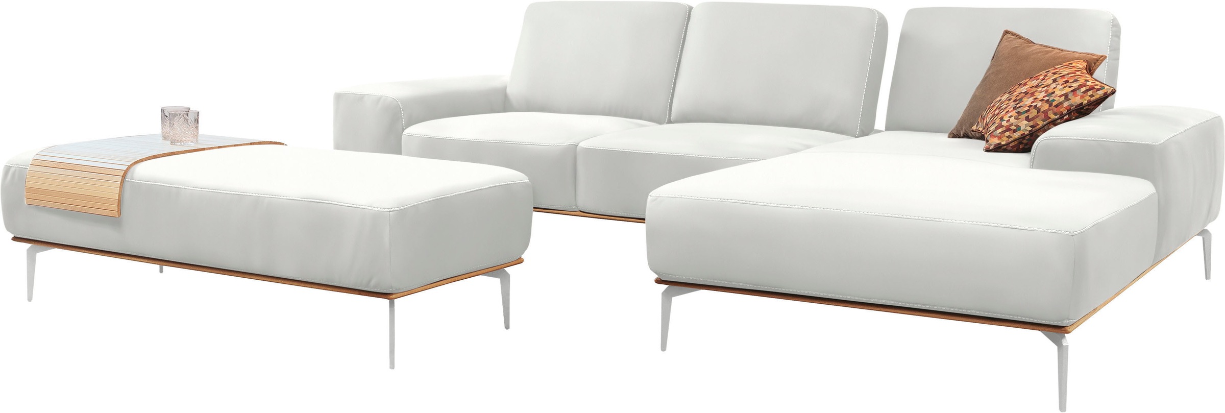 W.SCHILLIG Ecksofa »run, Designsofa, bequem, L-Form«, mit elegantem Holzsockel, Füße in Chrom glänzend, Breite 299 cm