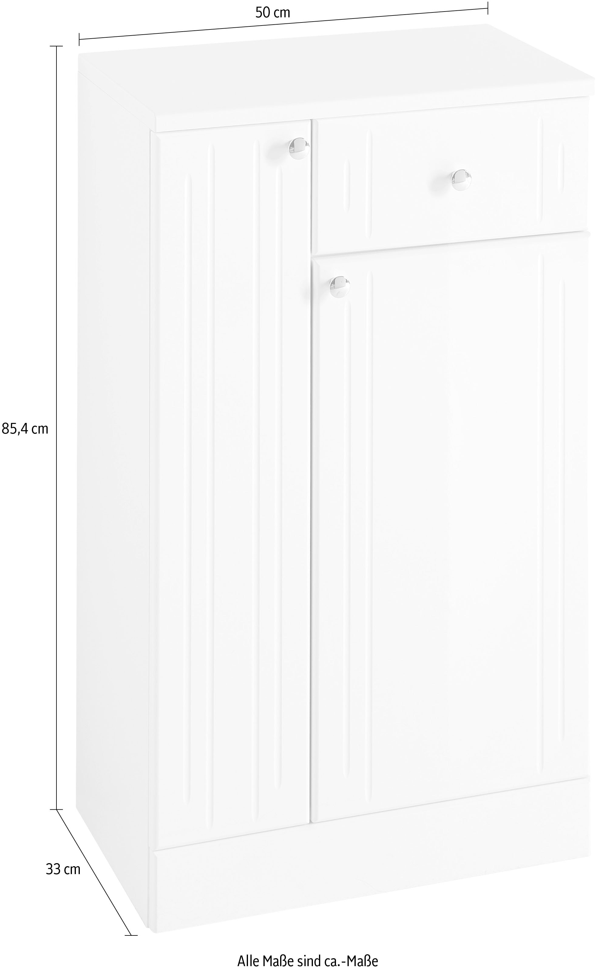 Saphir Unterschrank »Quickset 955 Badschrank mit 2 Türen, 1 Schublade, 50 cm breit«, Badezimmer-Unterschrank in Weiß Hochglanz, Griffe Chrom Glanz
