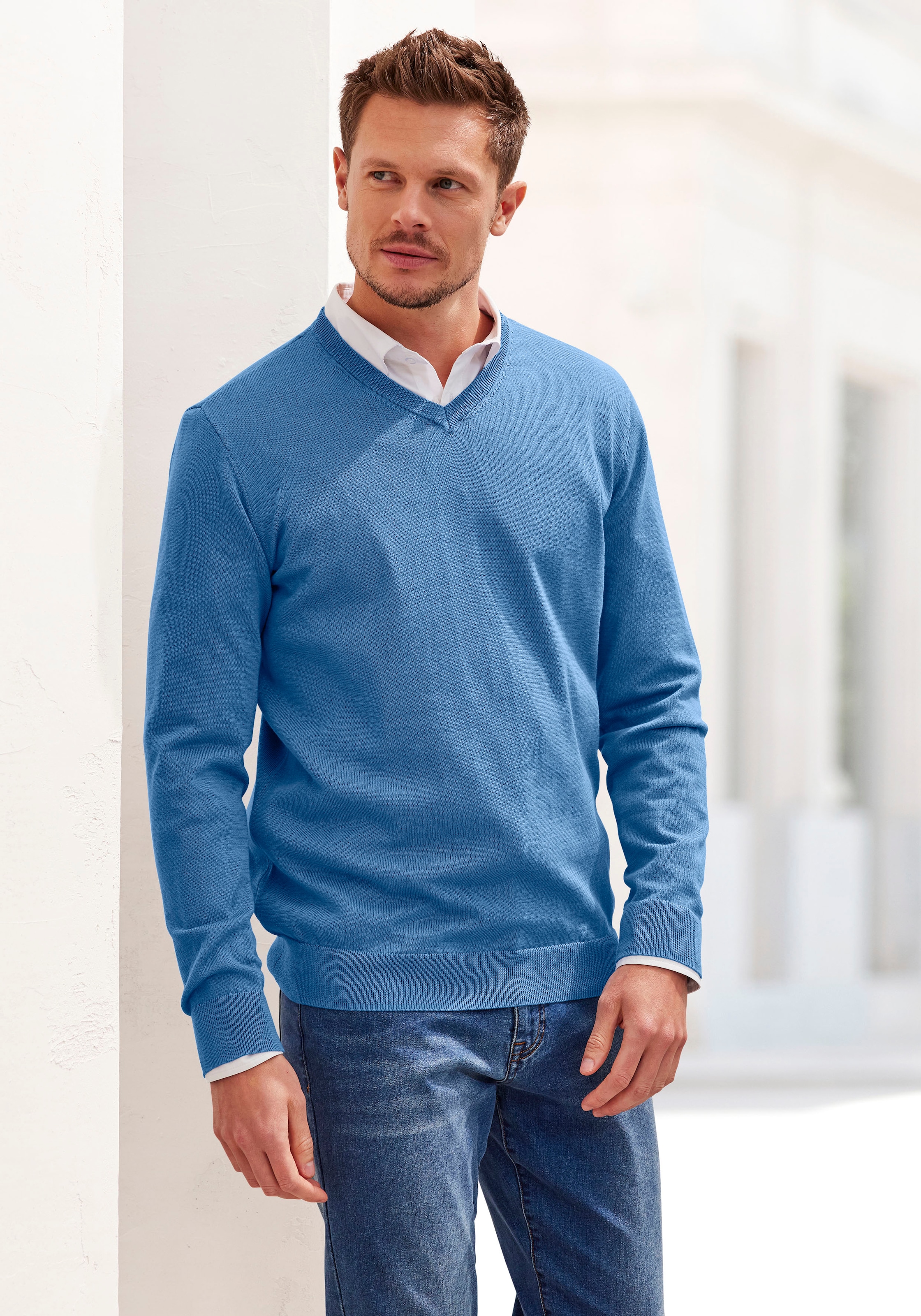 H.I.S Strickpullover mit V-Ausschnitt, Pullover aus Feinstrick, Baumwollmis günstig online kaufen