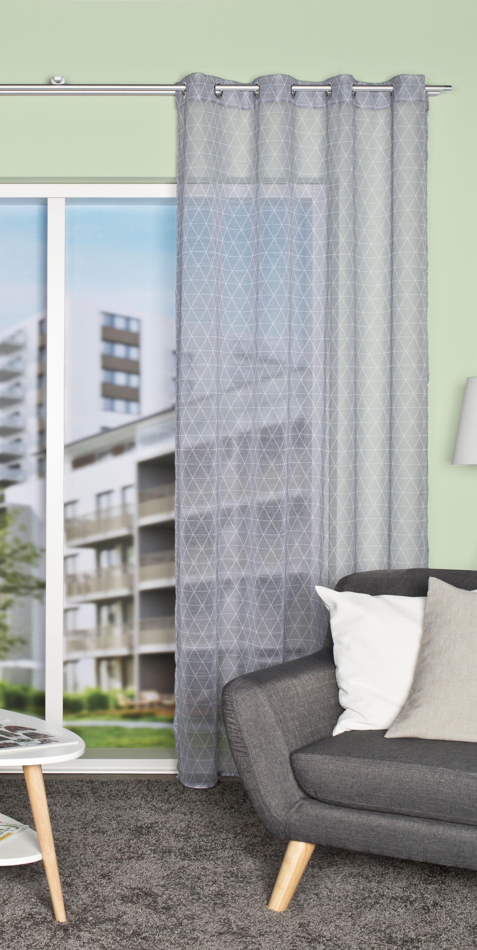 Gardine HxB 245x140 cm Natur Taupe Geo »VALENCIA« Multiband Aufhängung Scherli Transparent Leinen-Optik 2023480