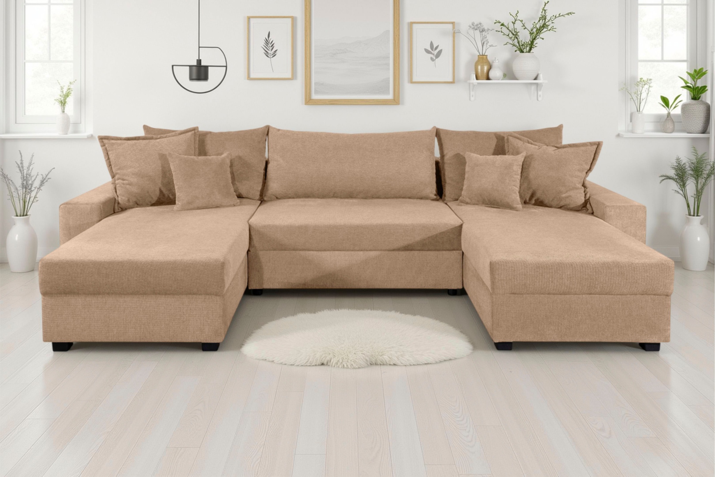 Wohnlandschaft OTTO HOME, B:313cm H:42cm T:161cmbeigebraun, 100%Polyester, Sofas, "Alexa", Wohnlandschaft,2 Ottomane,Bonnelfederkern,Schlaffunktion