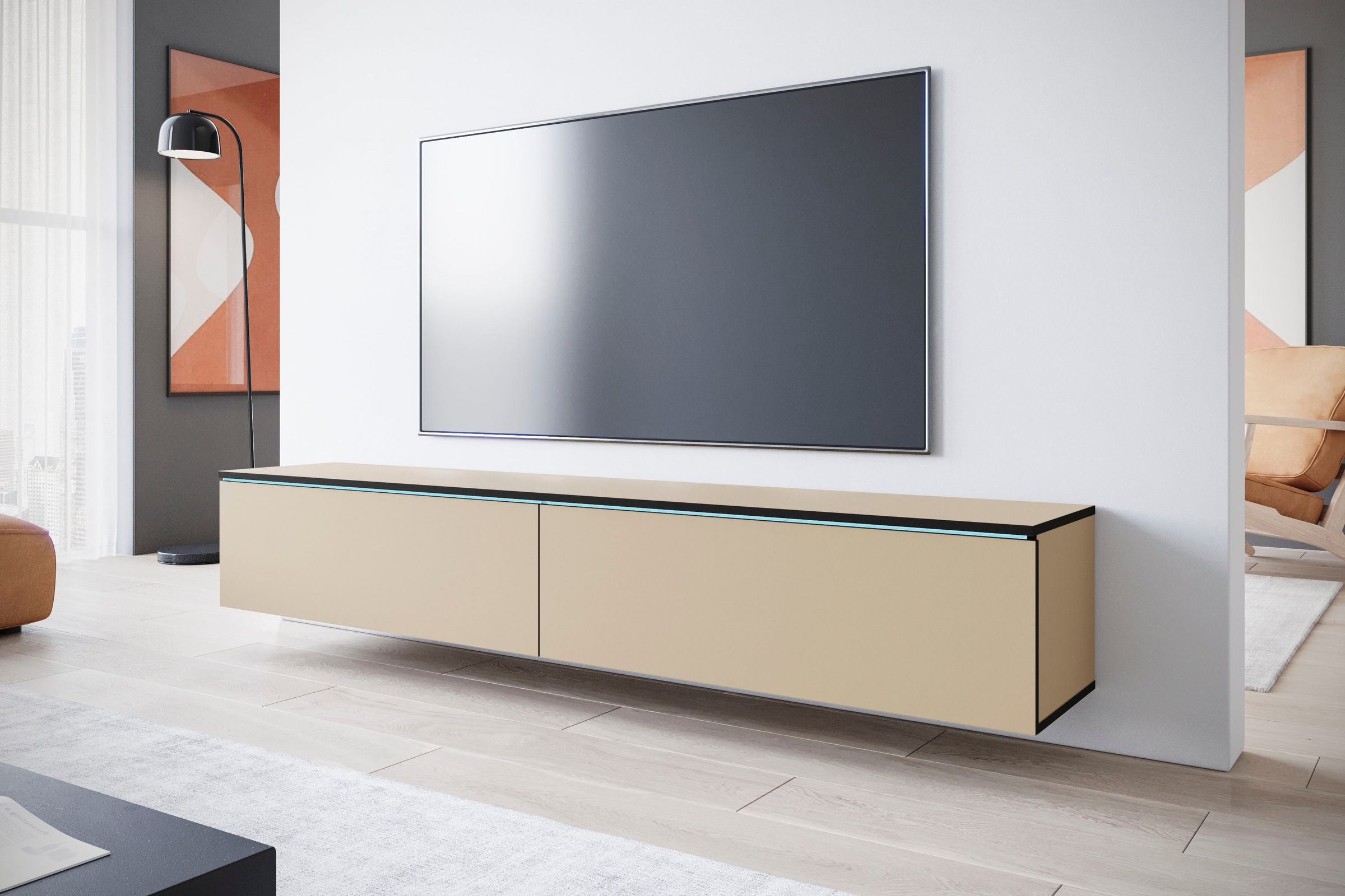 INOSIGN Lowboard »LOWBOARD VERA«, moderne grifflose TV-Board, TV-Schrank 180 cm, stehend und hängend