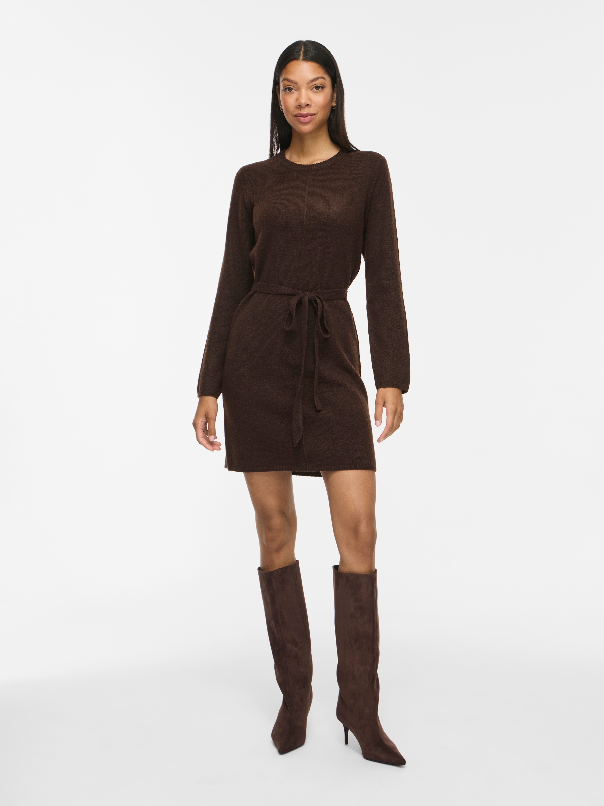 Vila Strickkleid »VILIGA L/S O-NECK BELTED KNIT DRESS-NOOS« Materialmix, normal geschnitten