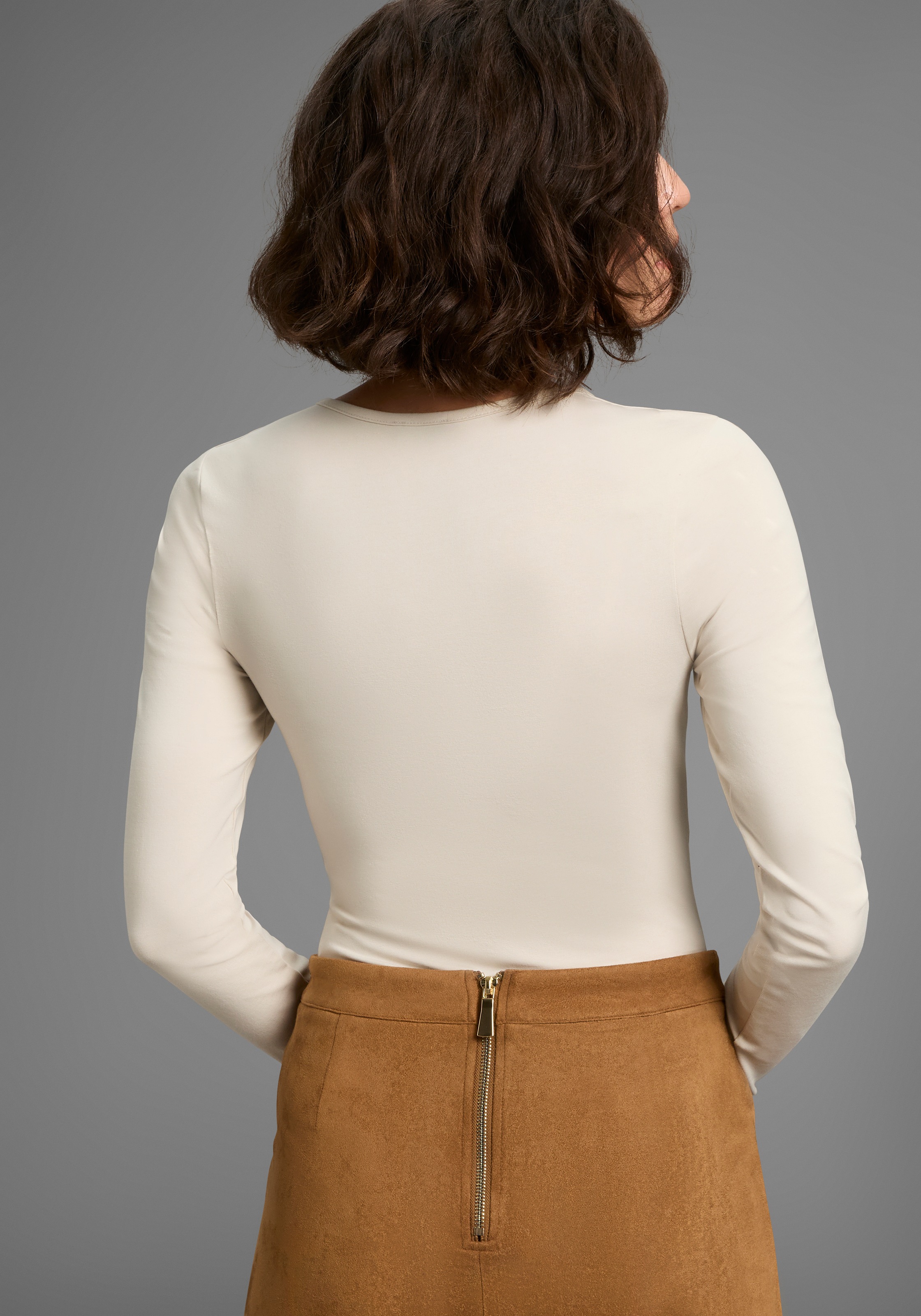 Langarmbody LAURA SCOTT, Damen, Gr. 44, N-Gr, schwarz (schwarz, nude), Single Jersey, Obermaterial: 95% Baumwolle, 5% Elasthan, unifarben, Basic, sehr figurbetont, eckiger Ausschnitt, Bodys, mit modischem Karree-Ausschnitt 3