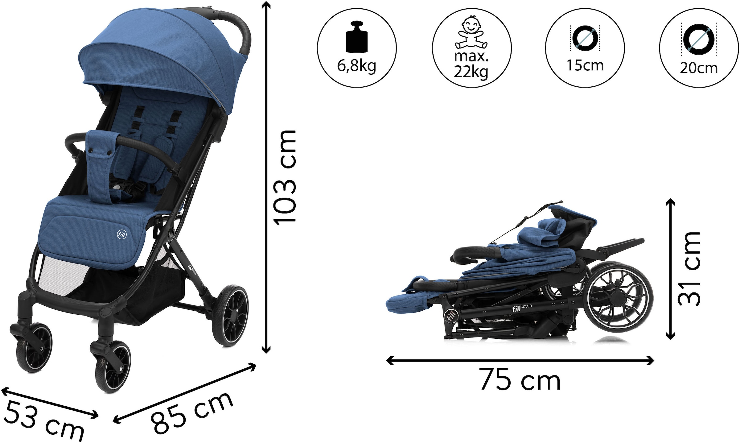 Fillikid Kinder-Buggy »Rover« 22 kg mit Trollyfunktion