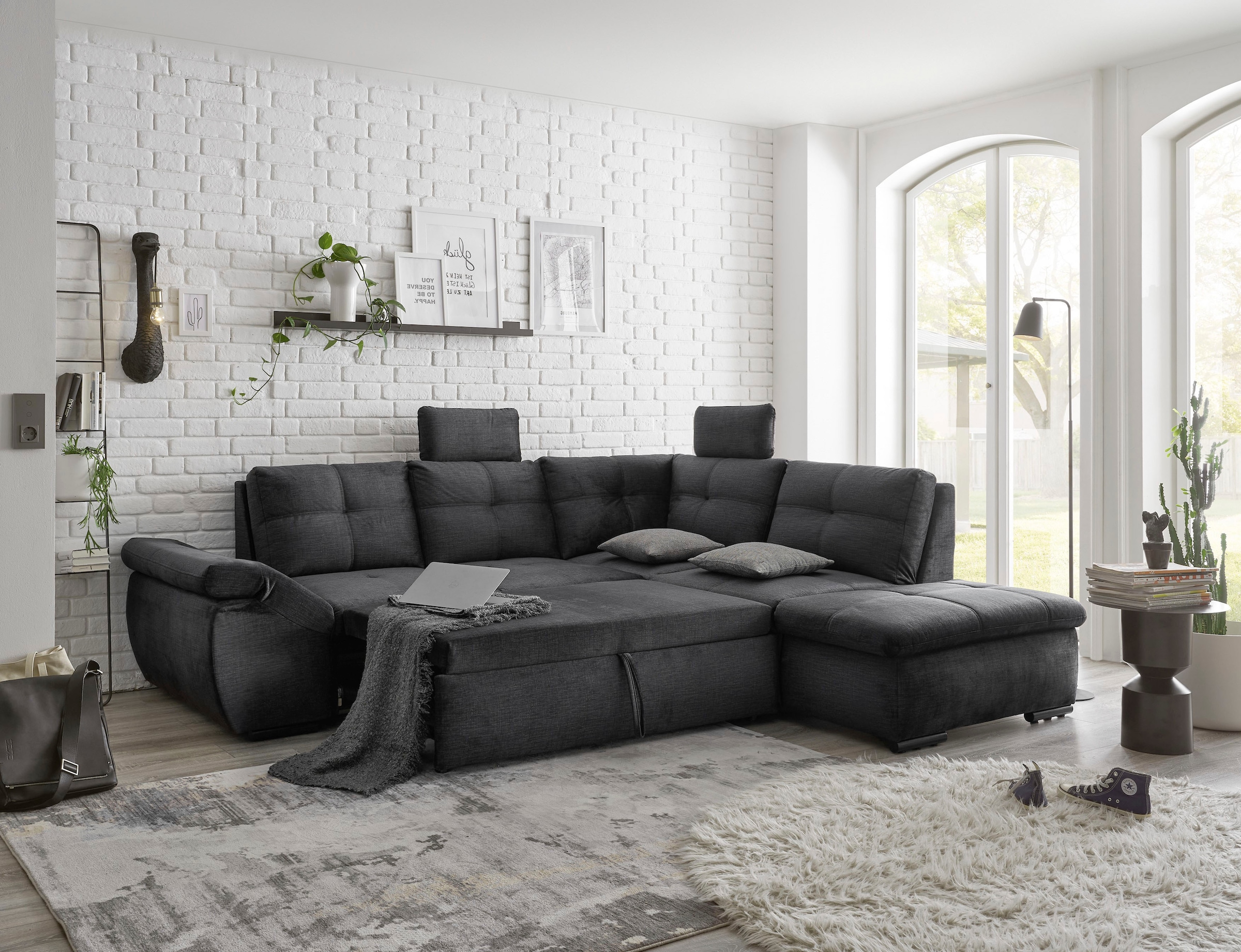 ED EXCITING DESIGN Ecksofa »Alija L-Form«, mit Bettfunktion, Bettkasten, Armteilverstellung & Kopfstützen