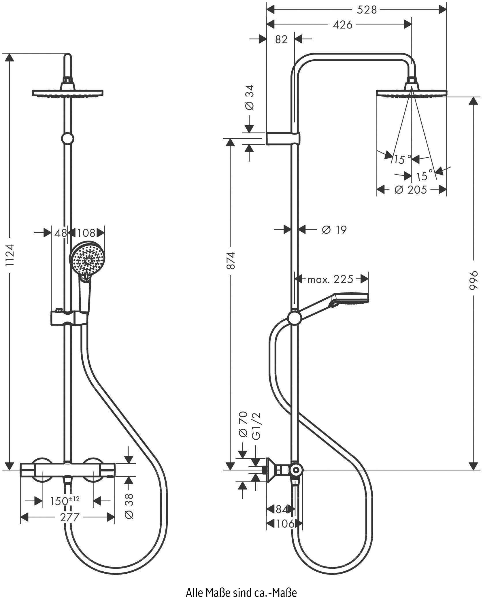 hansgrohe Duschsystem, (Komplett-Set), 20cm, mit Thermostat
