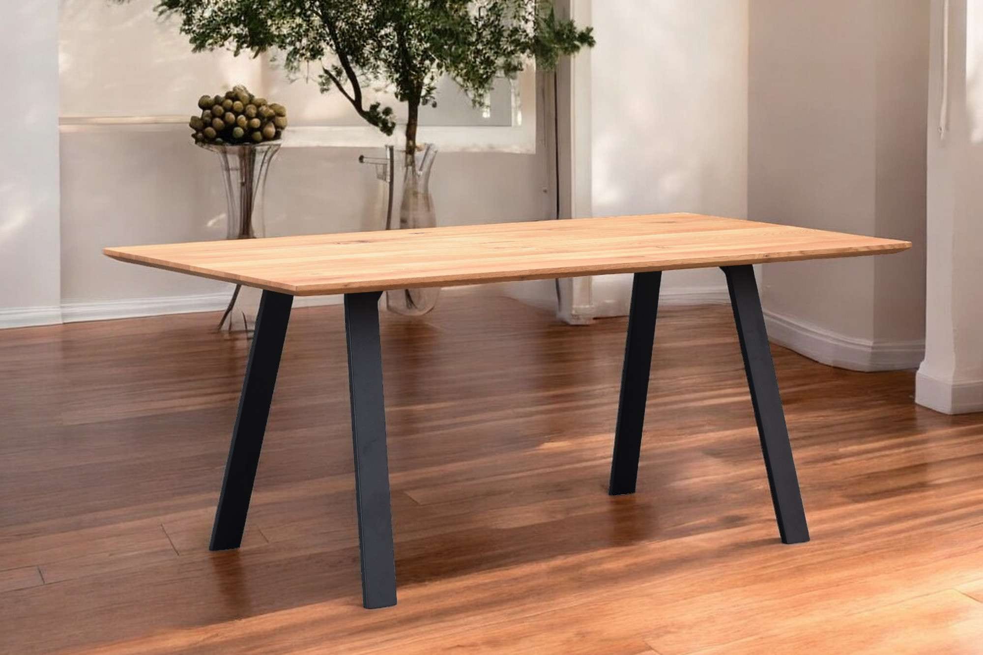 Home affaire Esstisch »Reidigen Küchentisch, A-Form Metallgestell, Wildeiche massiv geölt«, Baum Kante oder Schweizer Kante, erhältlich in 3 Größen und 2 Farben
