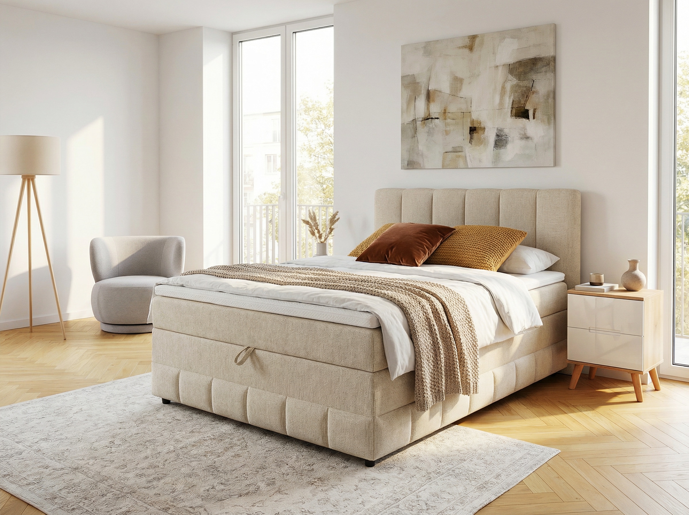 OTTO home Boxbett "LIKELY, Polsterbett mit Bettkasten, inkl. Taschenfederkernmatratze H3" mit Kaltschaumtopper, Strukturstoff-Bezug, 140x200 & 180x200 cm