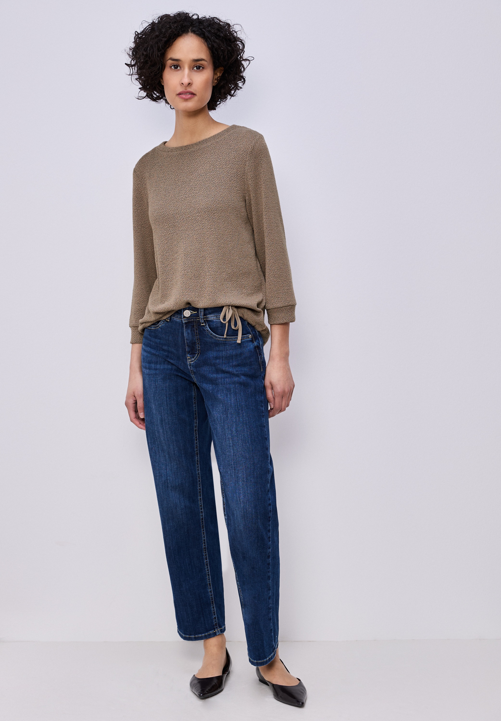 3/4-Arm-Shirt STREET ONE, Damen, Gr. 40, light terra mocha, Stoff, 76% Polyester, 19% Viskose, 5% Elasthan, unifarben, comfort fit normal, U-Boot-Ausschnitt, Bündchen, Shirts 3/4-Arm-Shirt, mit 3/4 Ärmeln 2