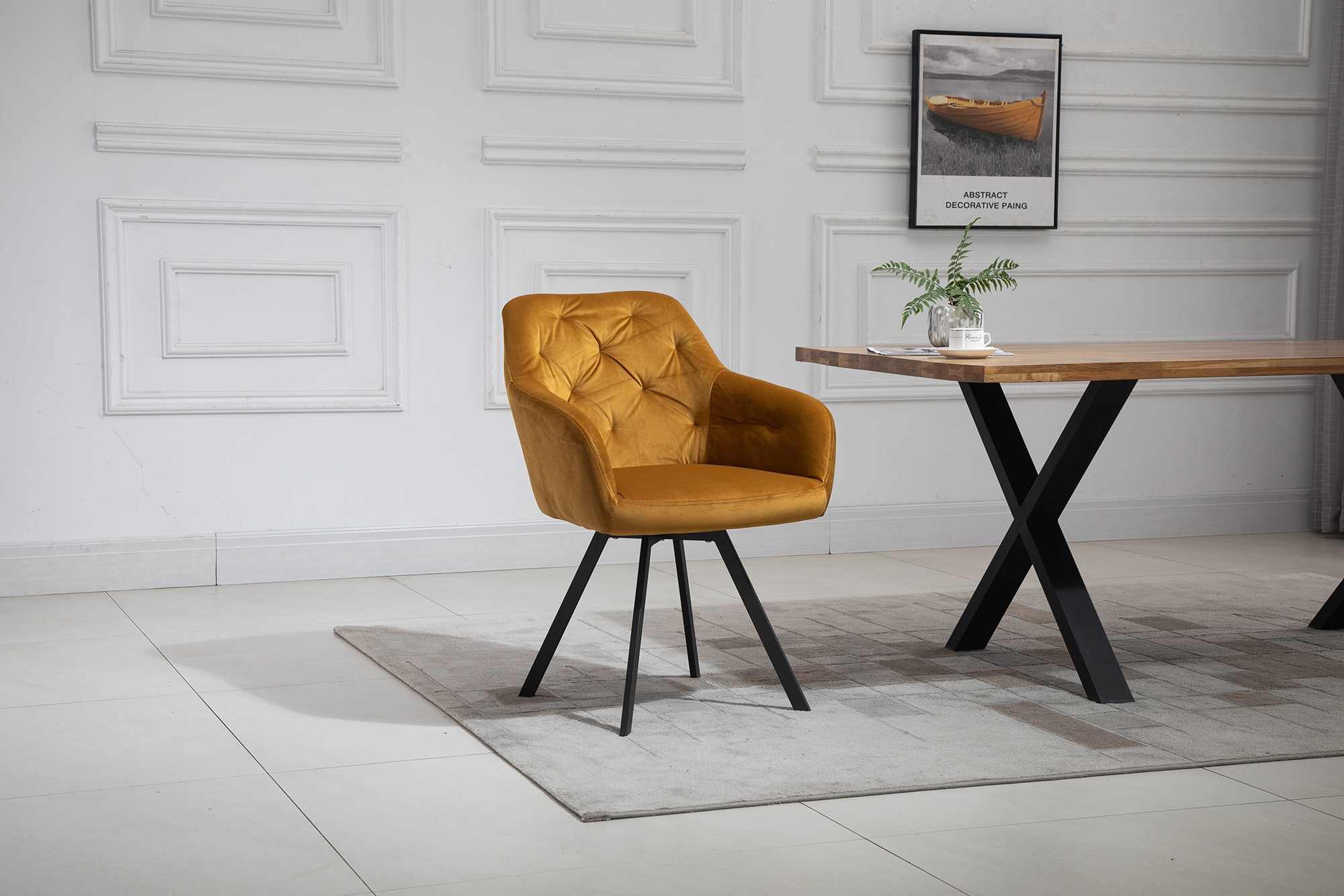 SalesFever Essgruppe, (Set, 5 tlg.), Stühle mit 360° Drehplatte unter der Sitzfläche, mit echter Baumkante