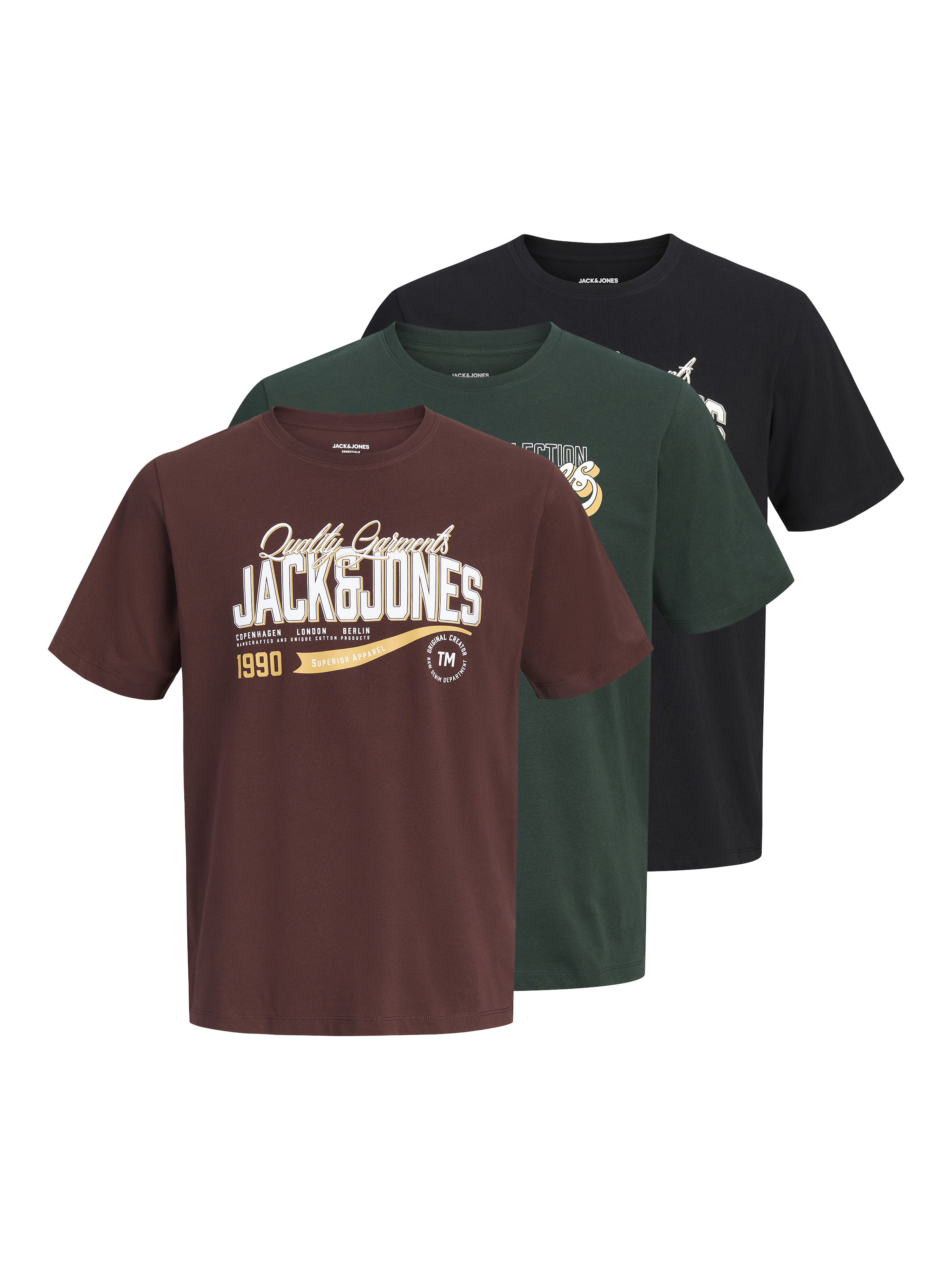 Jack & Jones T-Shirt "JJELOGO TEE SS O-NECK 2 COL AW26 3PK MP" Packung, 3 aus Baumwolle, mit geradem Abschluss