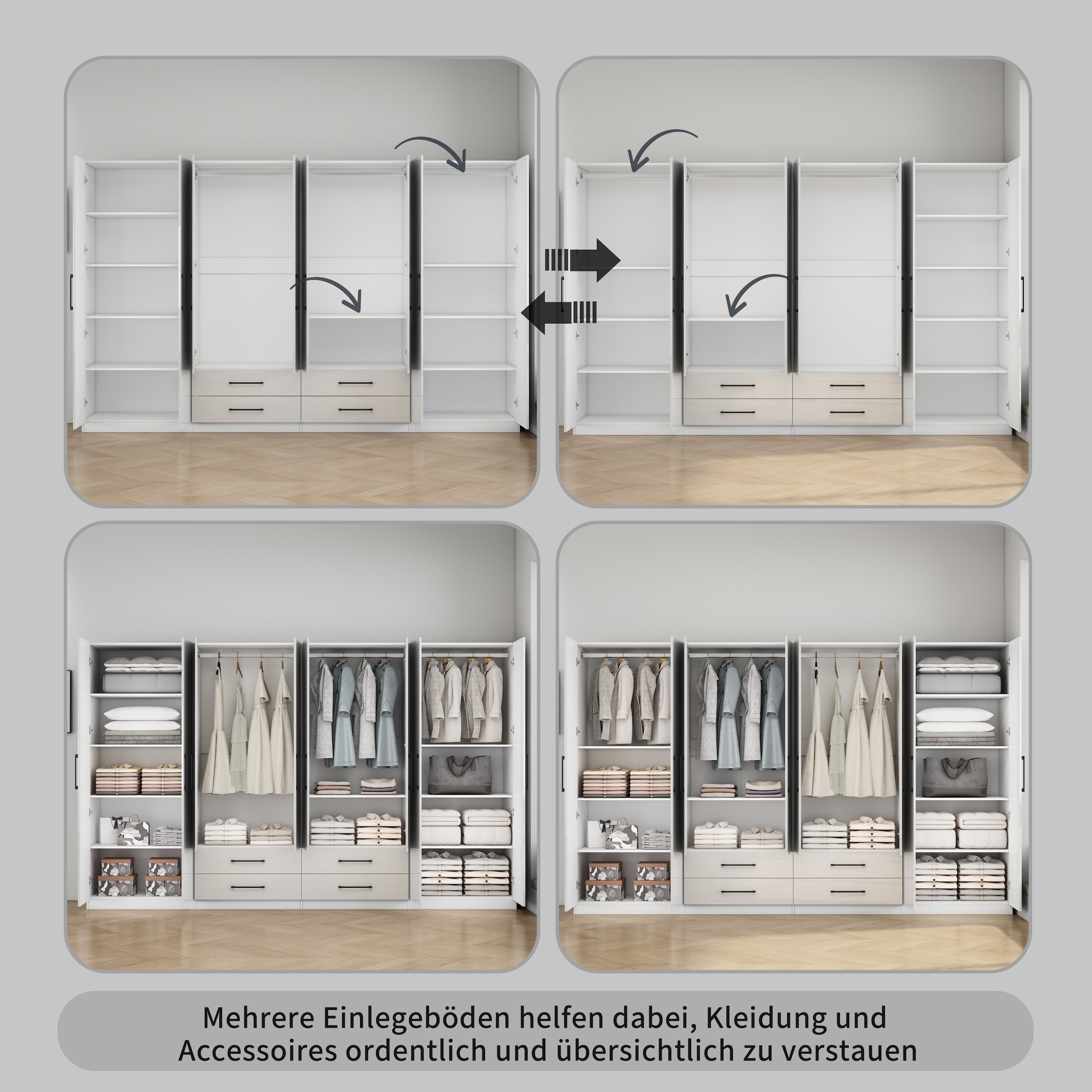 OTTO home Kleiderschrank »Sylt Schlafzimmerschrank Garderobe Schrank in hochglanz mit 8 Türen« Drehtürenschrank mit perfekter Innenausstattung