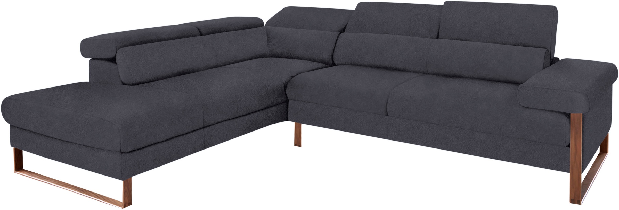 W.SCHILLIG Ecksofa »finn, Designsofa mit tollem Sitzkomfort, bequem, L-Form«, German Design Award 2016, Fußgestell Nussbaum natur, Breite 281 cm