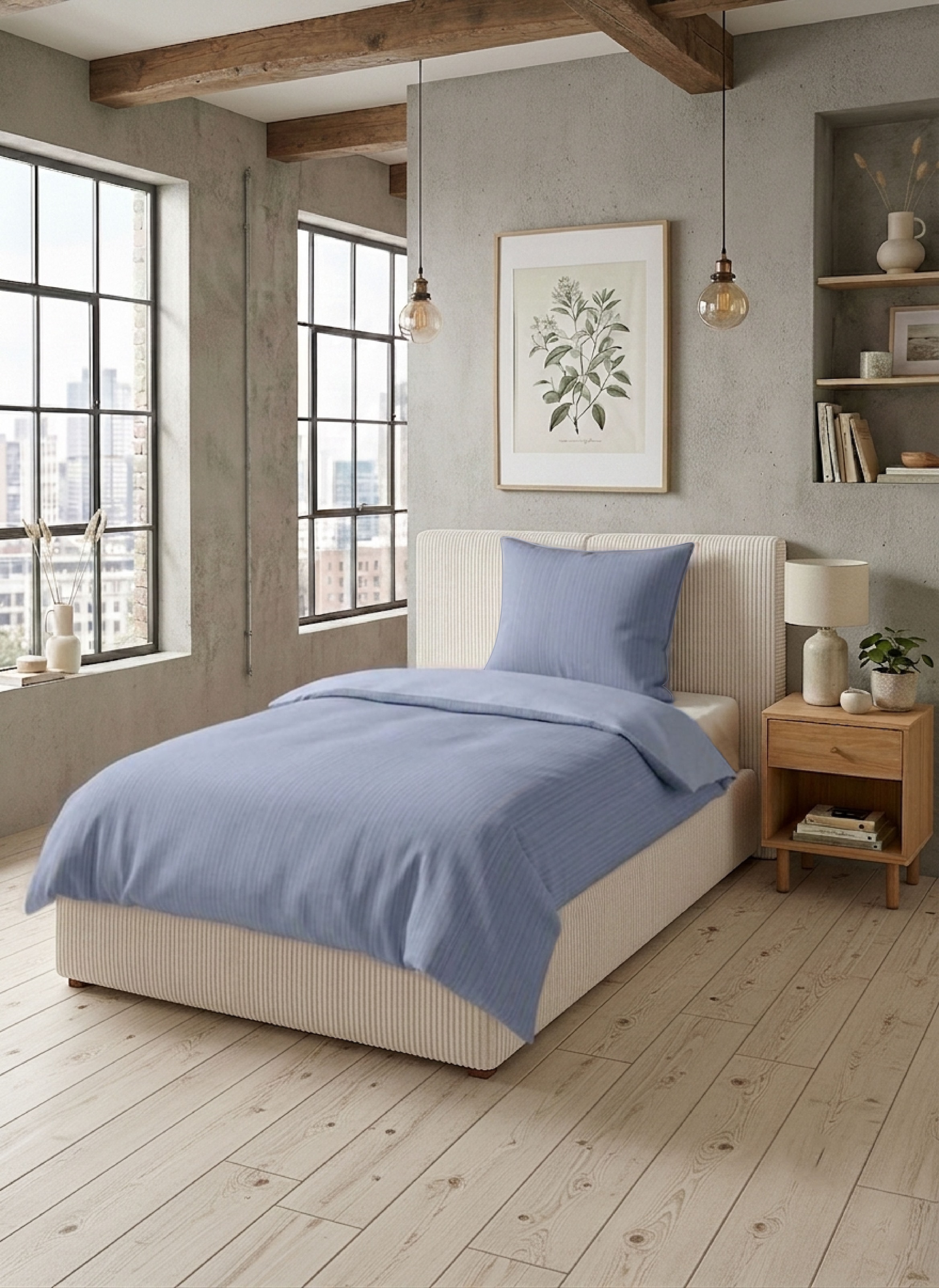 Biberna Wendebettwäsche "0615211 Premium Satin aus 100% Baumwolle mit Reißverschluß" 2 Stk. seidig glatt & atmungsaktiv, Reißverschluss, Feine Streifen