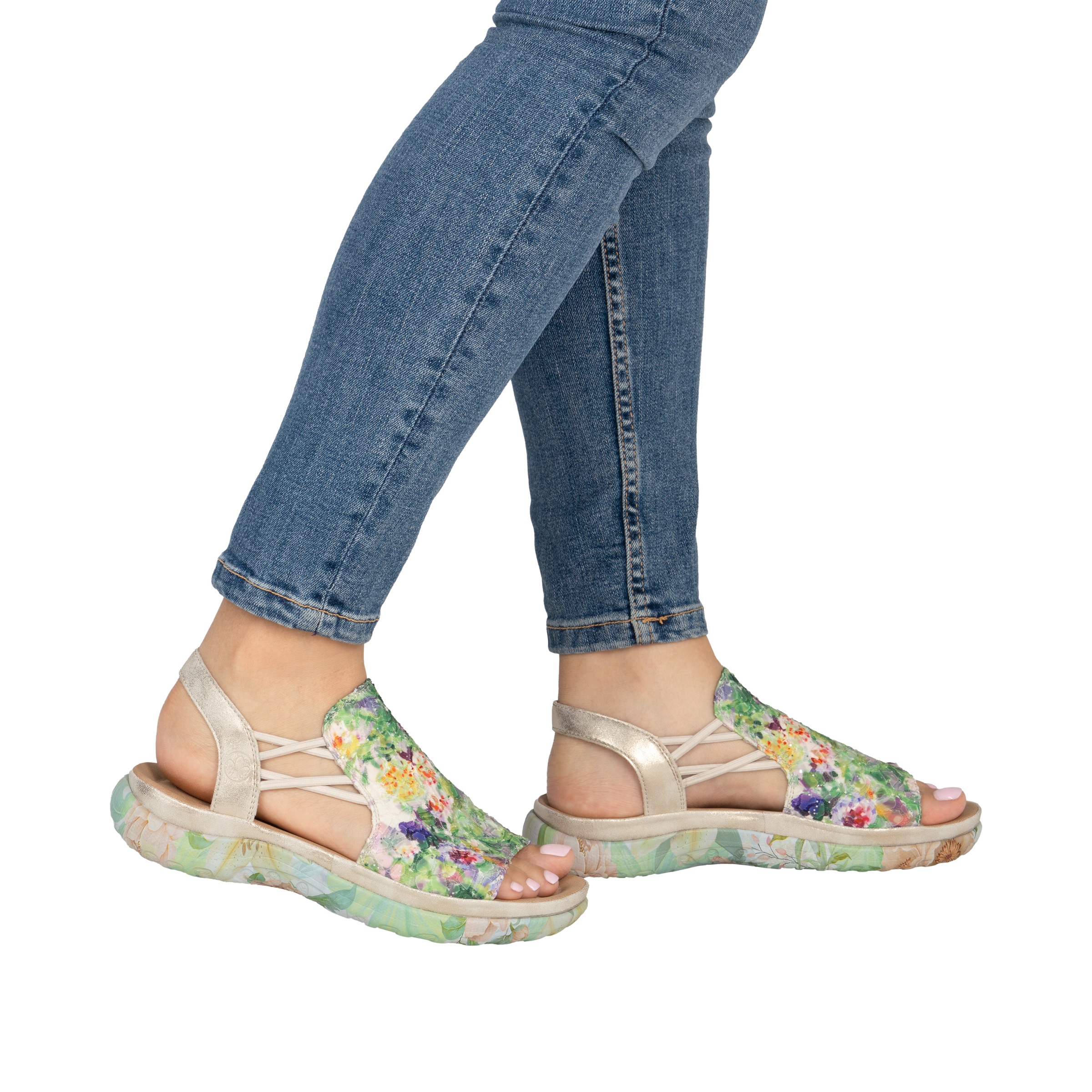 Sandale RIEKER, Herren, Gr. 40, grün multi, goldfarben, Lederimitat, Textil, Glitzer, metallic, Schuhe Sandale, Sommerschuh, Schlupfschuh mit seitlichen Gummizügen für guten Sitz 2