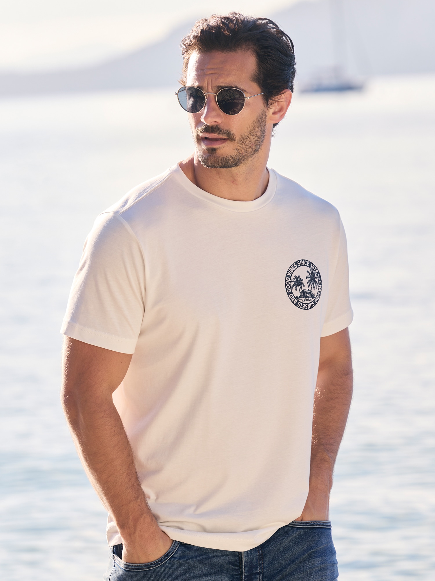 LERROS 1100000002199 "Lässiges, unifarbenes T-Shirt aus reiner Baumwolle mit Print"
