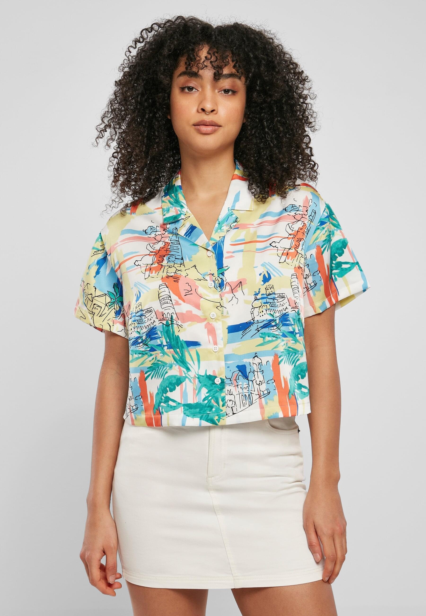 URBAN CLASSICS Klassische Bluse »Urban Classics Damen Ladies AOP Satin Resort Shirt«