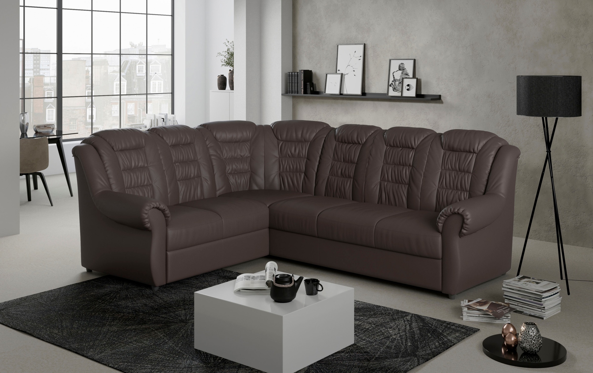 Home affaire Ecksofa »Boston L-Form«, mit hoher Rückenlehne, optional mit Bettfunktion und Stauraum