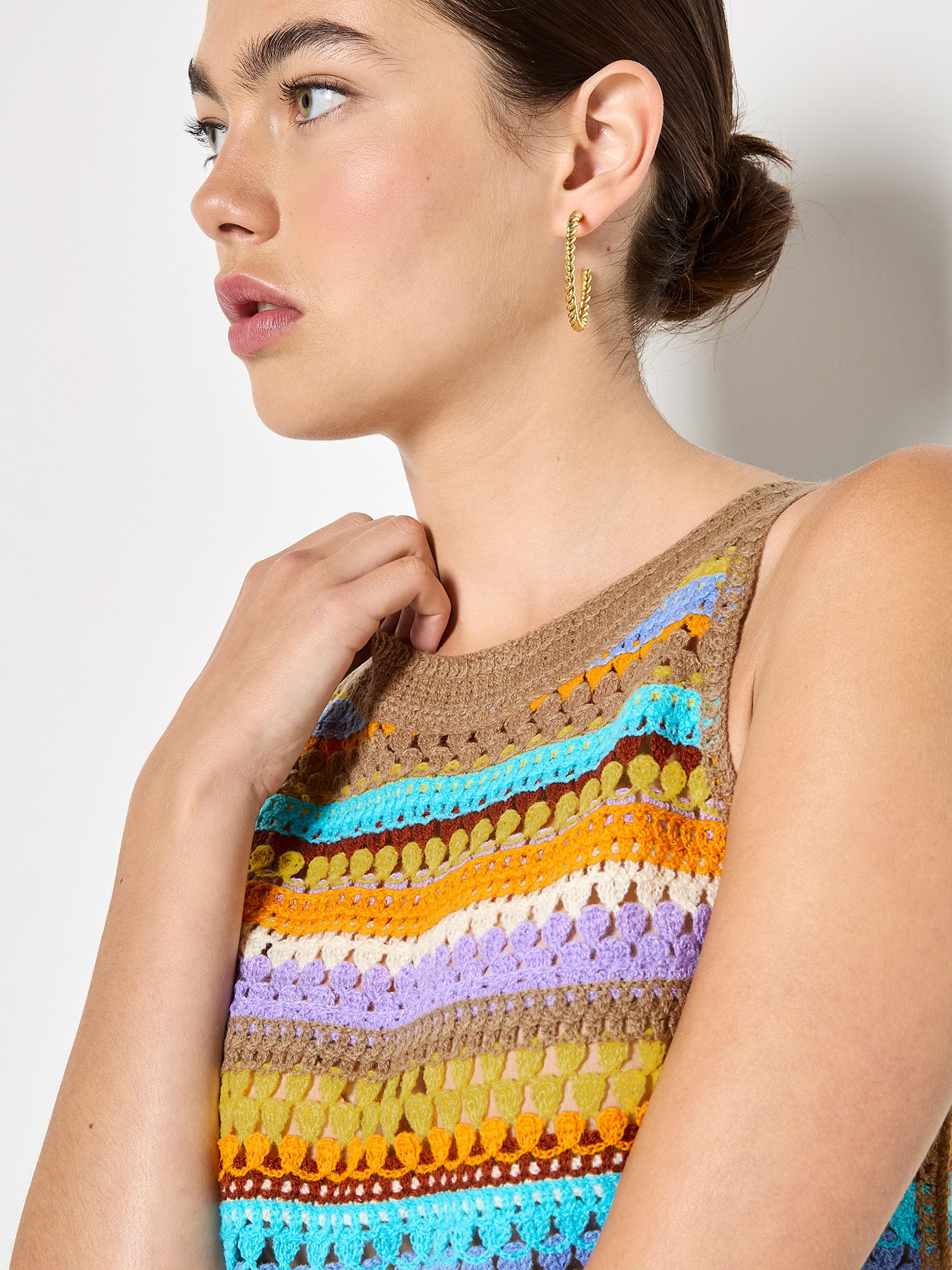 Apricot Stricktop »Bunt gestreiftes Häkel-Oberteil« mit Quasten