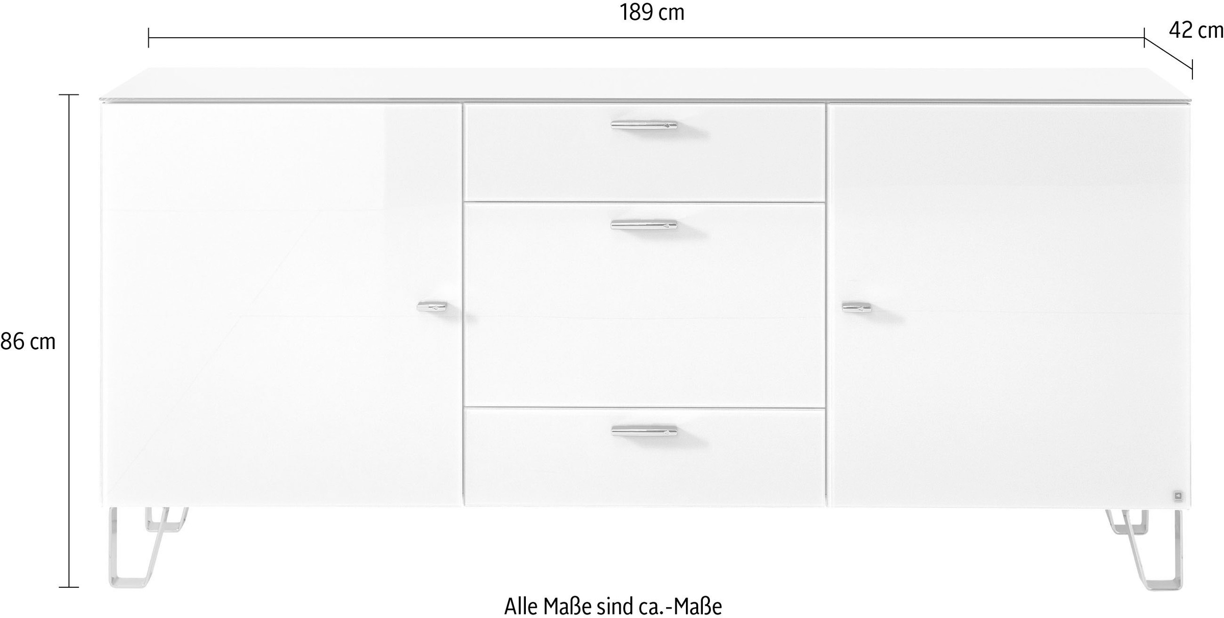 LEONARDO Sideboard »Cube«, mit Sicherheitsglas und edlem MDF Holz, Breite 189 cm