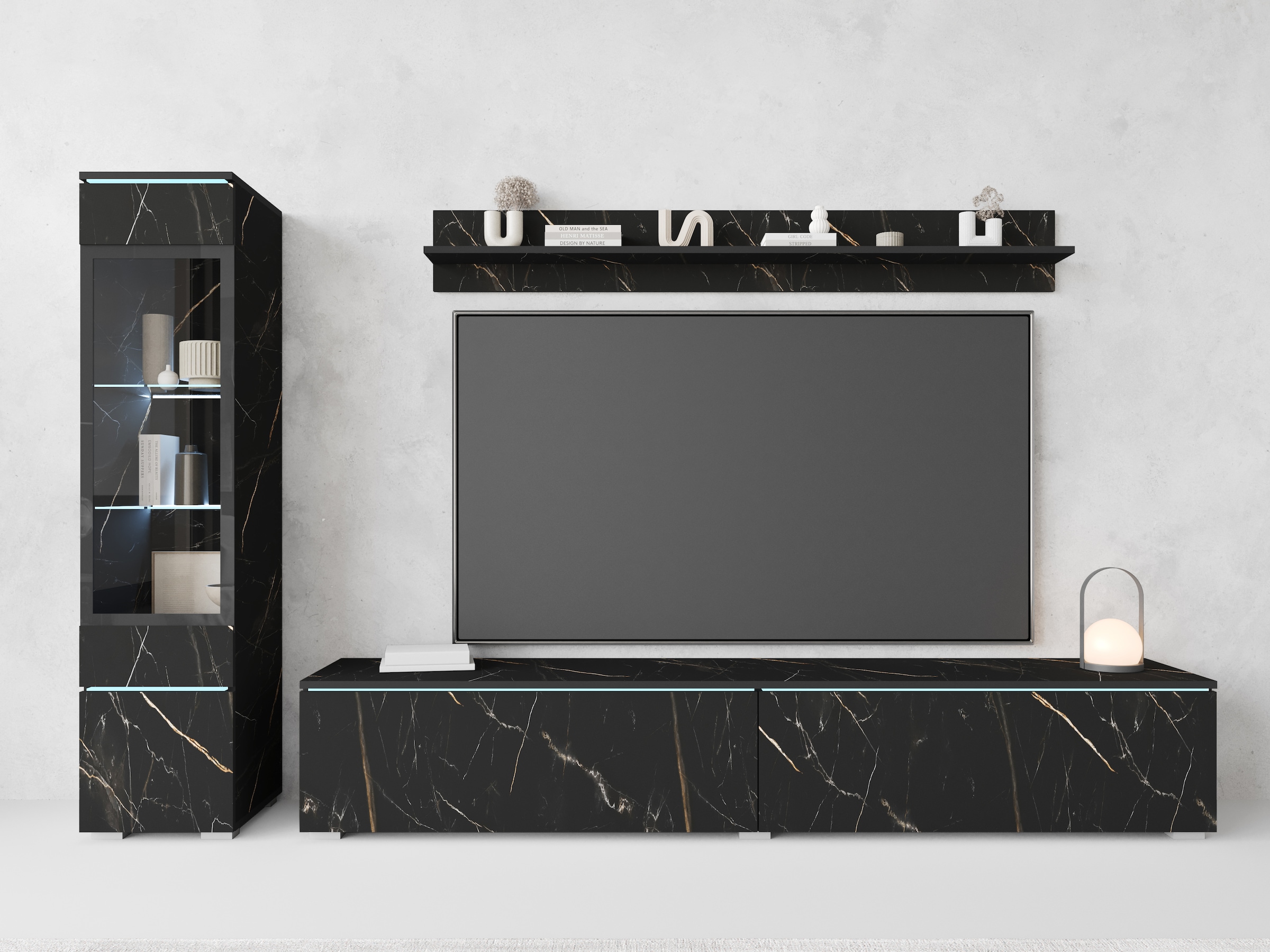 INOSIGN Wohnwand »VERA I, Vitrinen Türanschlag links/rechts wechselbar«, (Komplett-Set, 3 St.), Mediawand 230 cm, Vitrine mit Verglasung, stehend und hängend