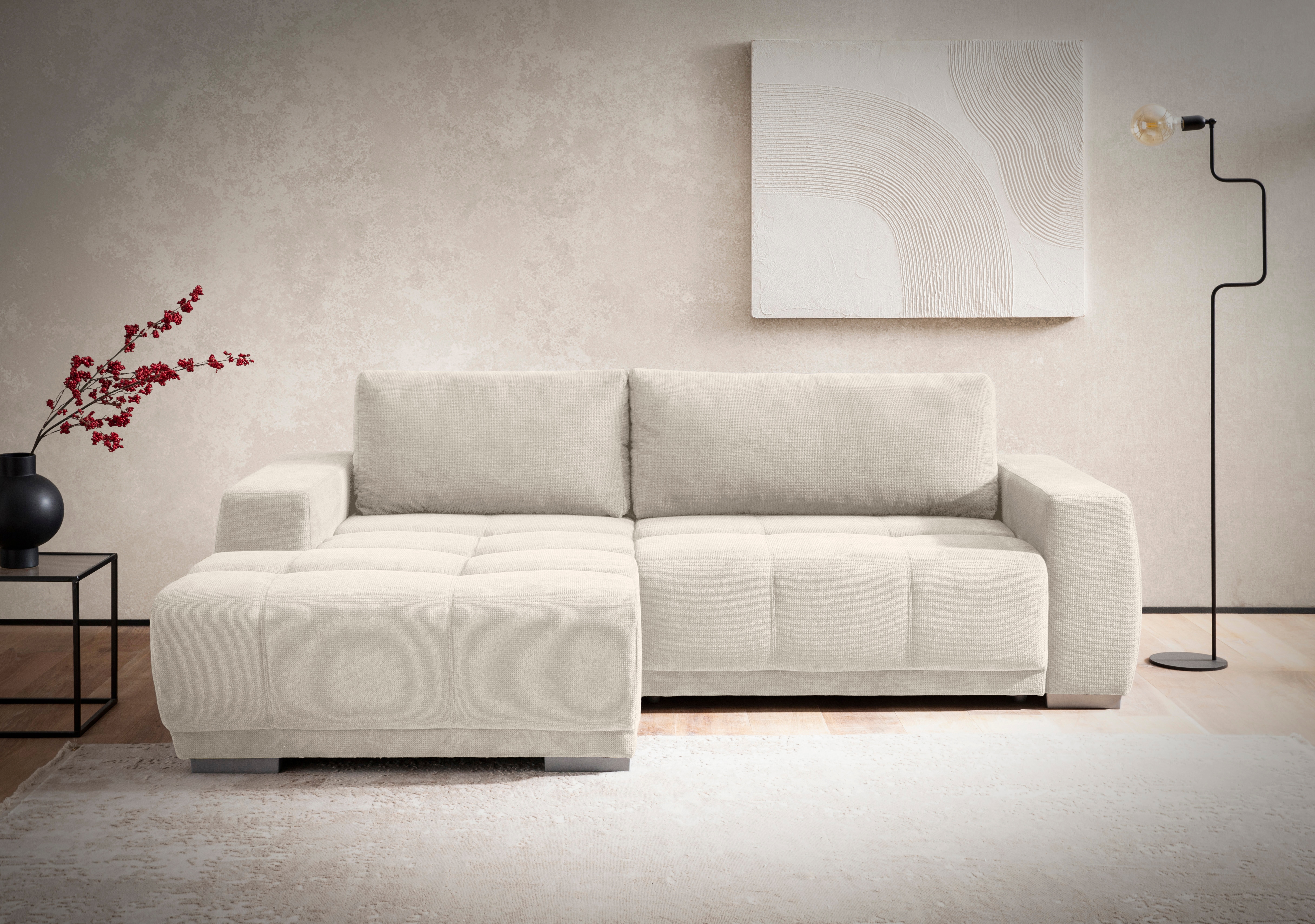 OTTO home Ecksofa "Bolero L-Form, B: 241 cm, bequeme Wellenunterfederung, wahlweise" mit Schlaffunktion und Bettkasten, Liegefläche 187x122cm, Gästebett