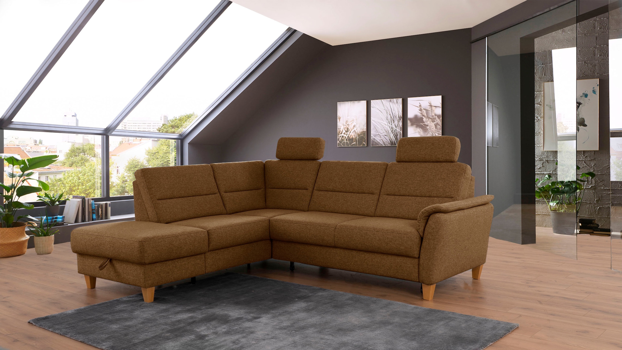 Home affaire Ecksofa »Palmera L-Form«, Federkern, wahlweise mit Bettfunktion und mit/ohne Stauraum