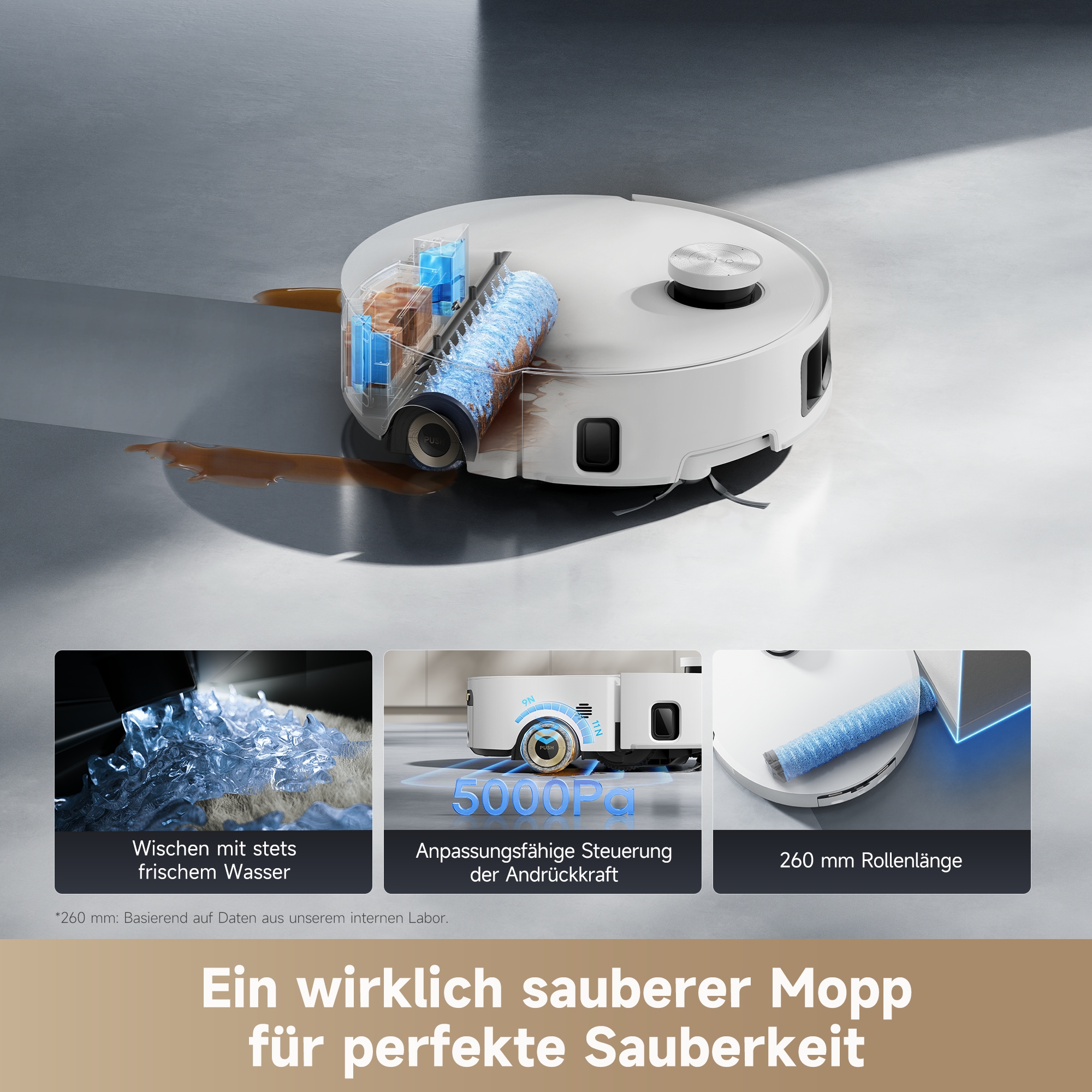 Dreame Nass-Trocken-Saugroboter »mit Wischfunktion Aqua10 Roller« Warmwasser-Wischsystem, Rollenmopp, überwindet Hindernisse, 30.000 Pa