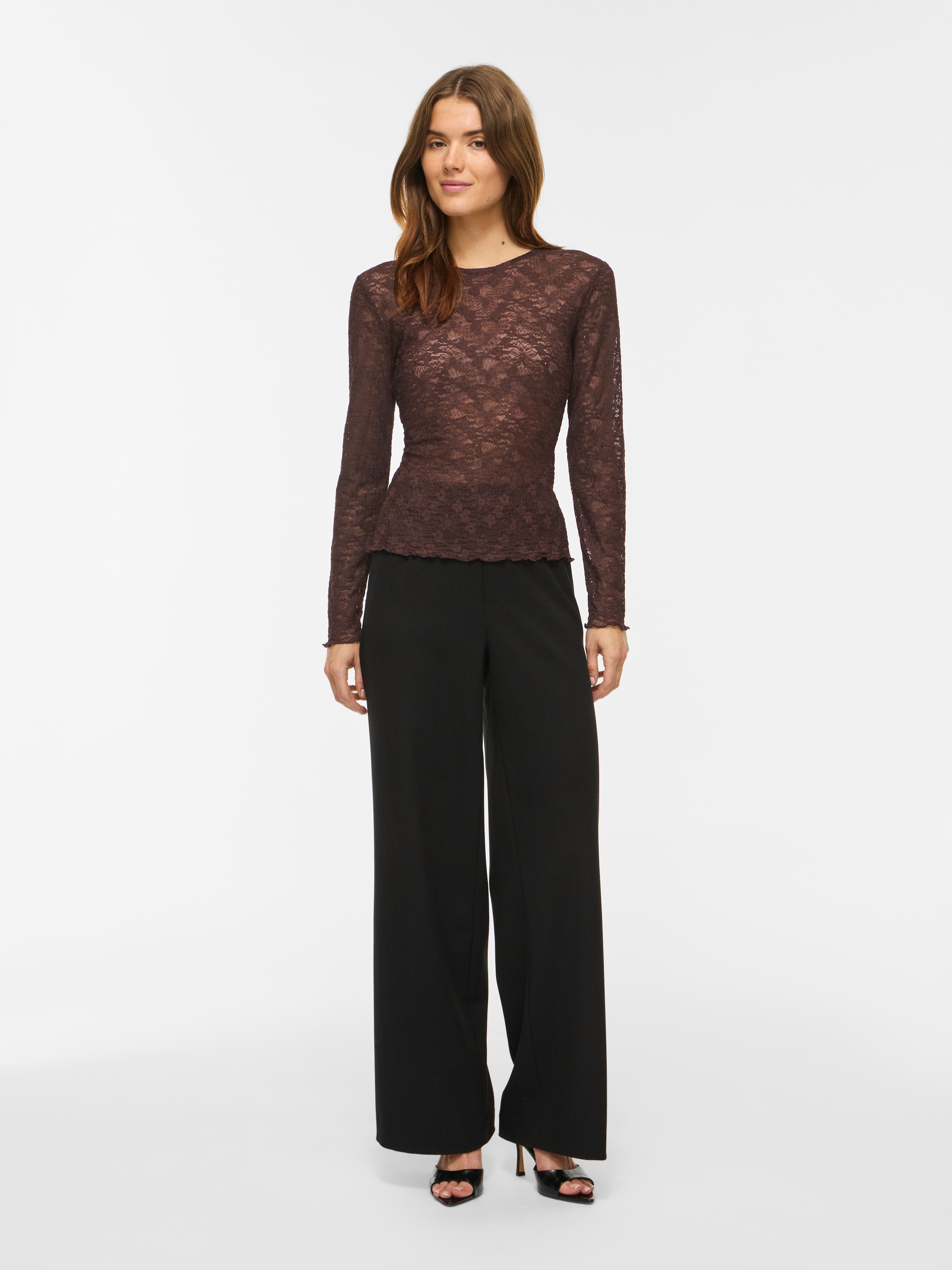Vila Spitzenshirt »VIFAY O-NECK L/S TOP - NOOS« Materialmix, enger Schnitt