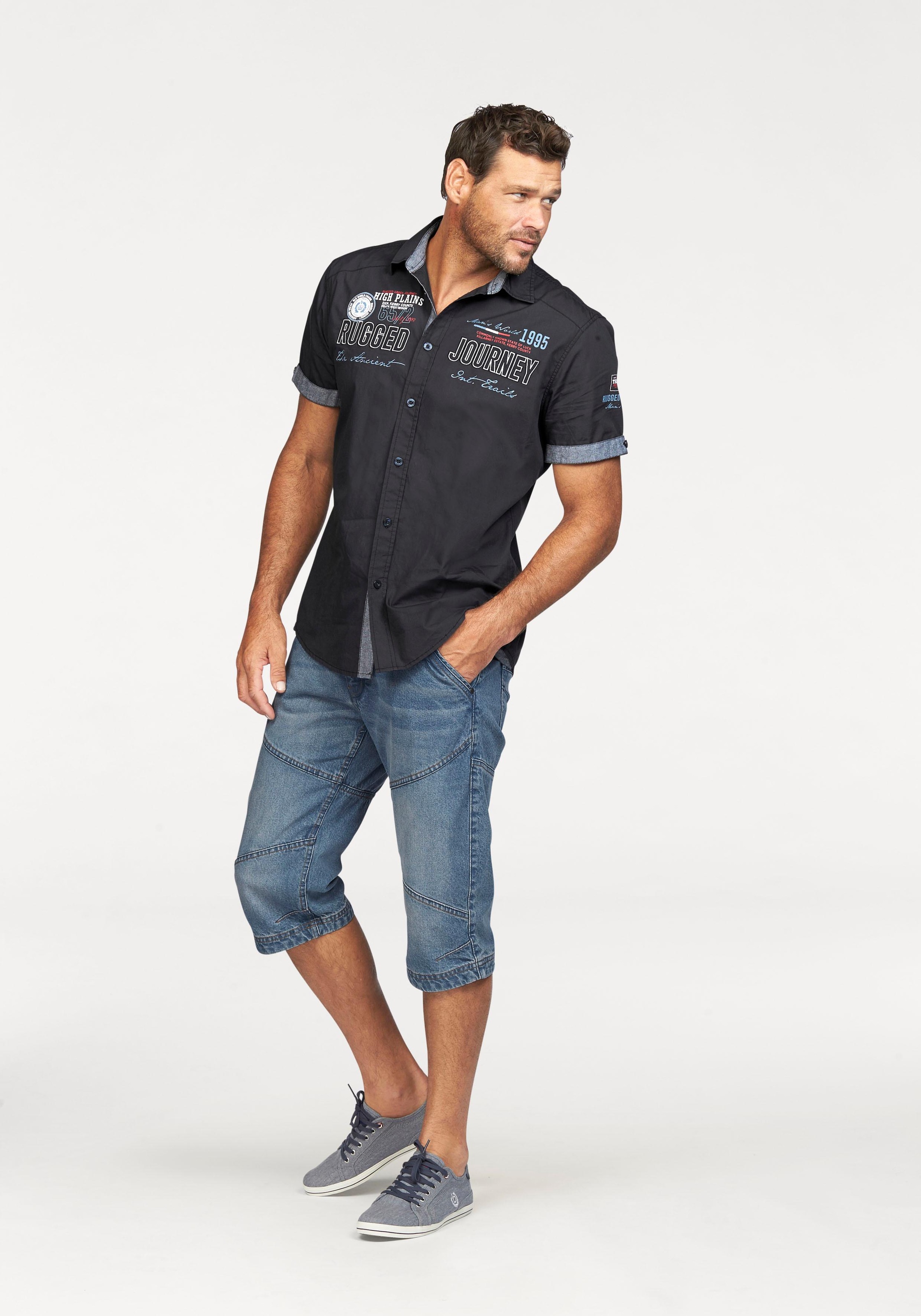 Bermudas ARIZONA "Tom", Herren, Gr. 50, N-Gr, blau (blau used), Denim/Jeans, Obermaterial: 100% Baumwolle, used, Basic, normal kniebedeckend, Hosen Bermudas 3