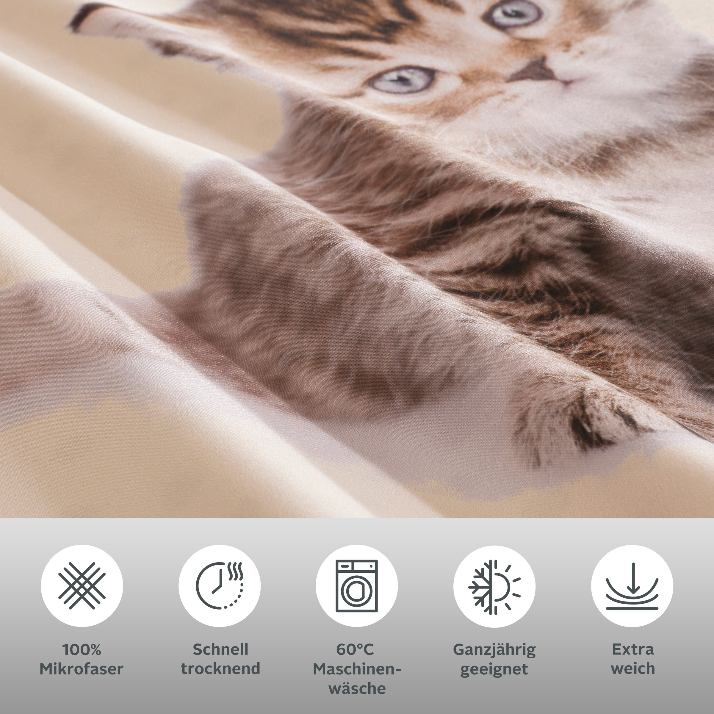 Thumbnail - OTTO home Bettwäsche "Lyki" 2 Stk. ab Größe 135x200 cm, 100% Polyester, Katze, Pferd, Löwe, Pinguin