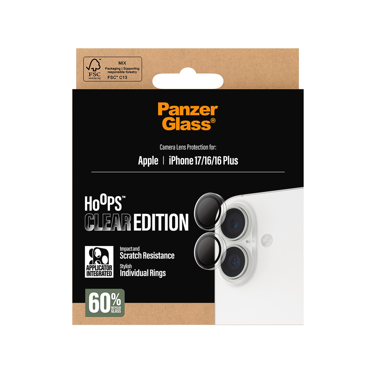 CARE by PanzerGlass Kameraschutzglas »Hoops Camera Lens Protector«, für Apple iPhone 17-Apple iPhone 16-Apple iPhone 16 Plus, Kameraschutz,Linsenschutz,Objektivschutz, kratz- & stoßfest