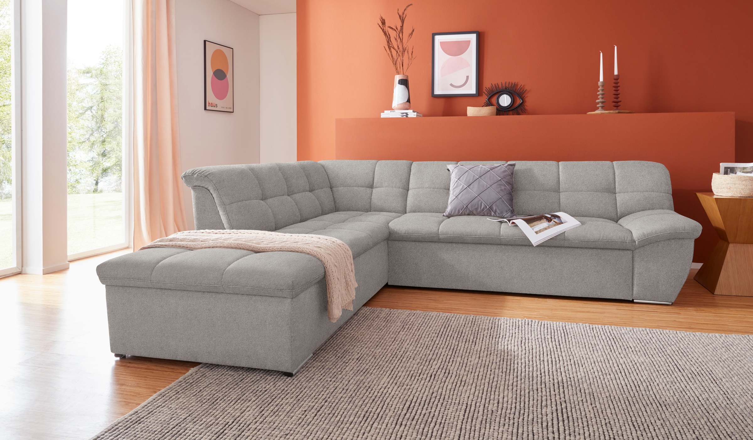 DOMO collection Ecksofa "Lagoa, moderne Sitzheftung, bequem und komfortabel günstig online kaufen