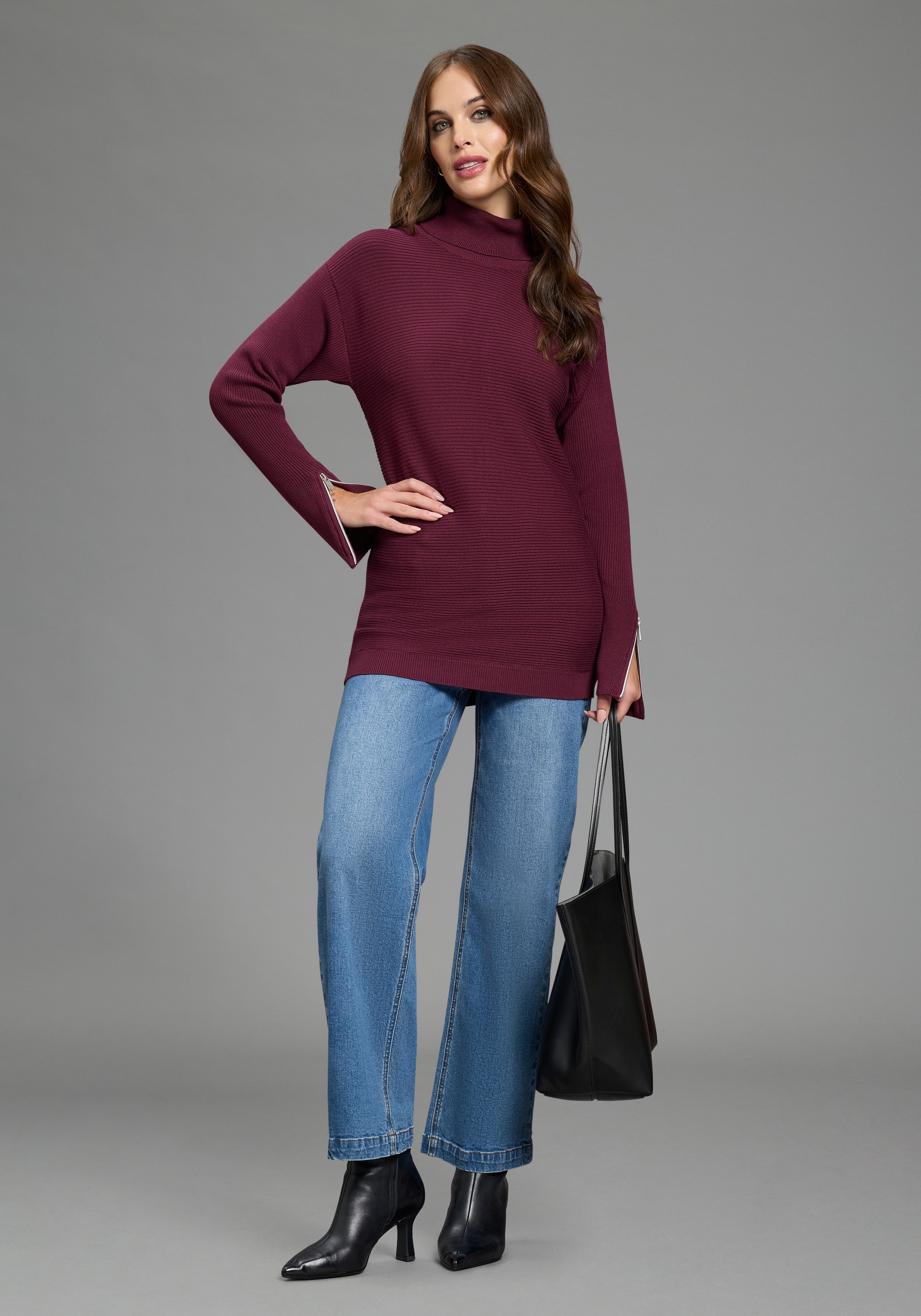 Bruno Banani Strickpullover mit Rollkragen, langer Schnitt, lässig geschnittene Passform