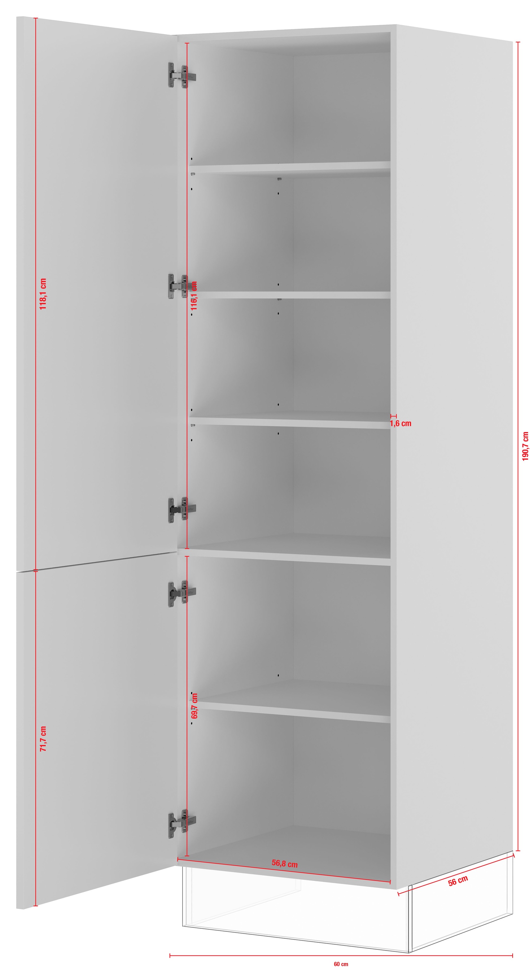 IMPULS KÜCHEN Seitenschrank »"Prag", Breite/Höhe: 60/190,7 cm«, vormontiert, mit Drehtüren, mit verstellbaren Fachböden